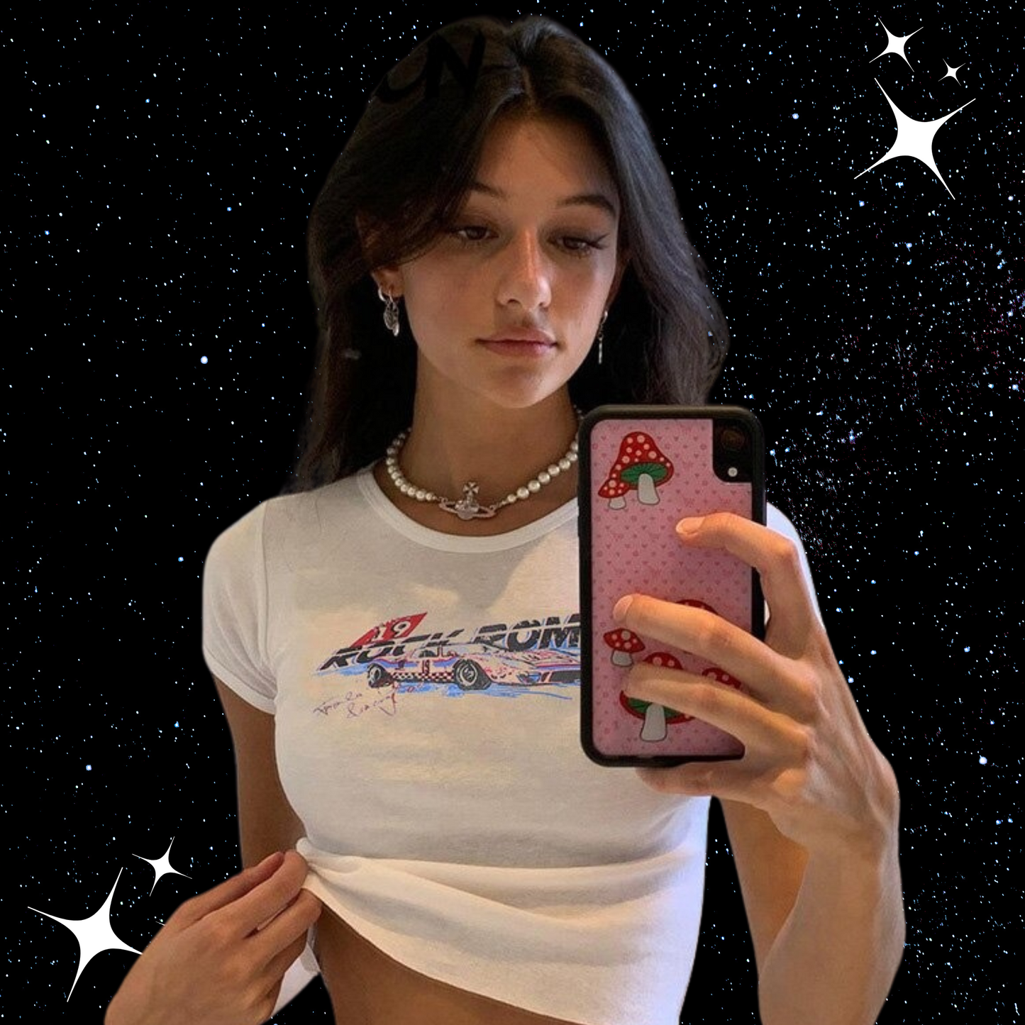 Race Car Print Crop Tee Shirts & Tops PinkLimes Trending Streetwear