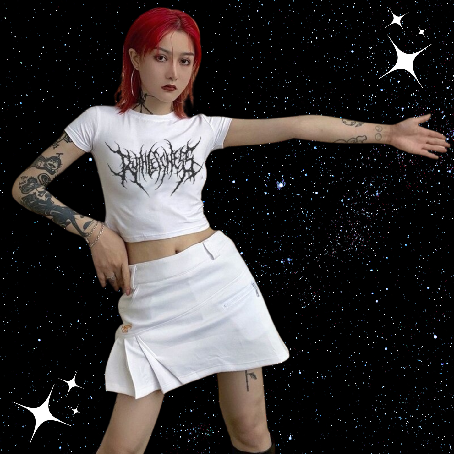 Gothic Print Crop Tee Shirts & Tops PinkLimes Trending Streetwear
