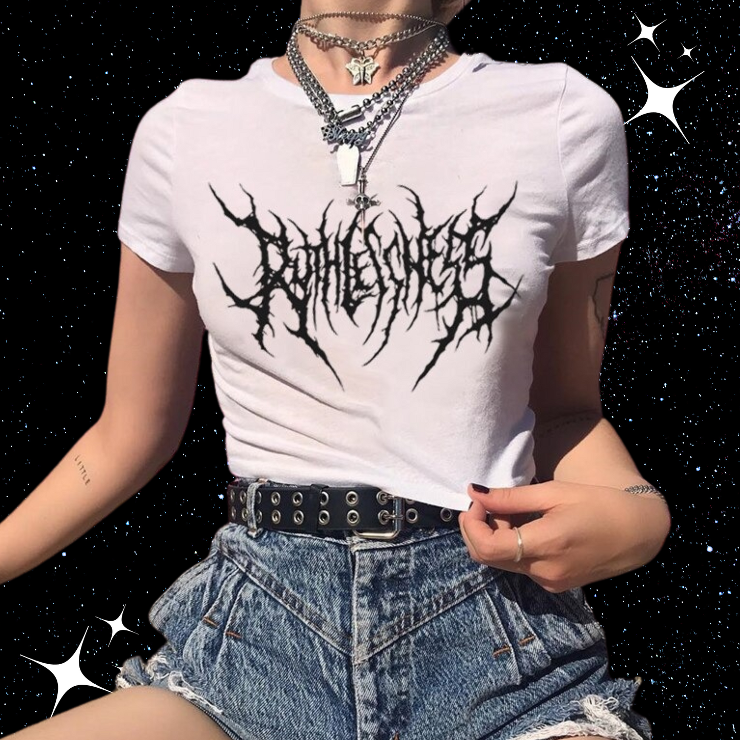 Gothic Print Crop Tee Shirts & Tops PinkLimes Trending Streetwear