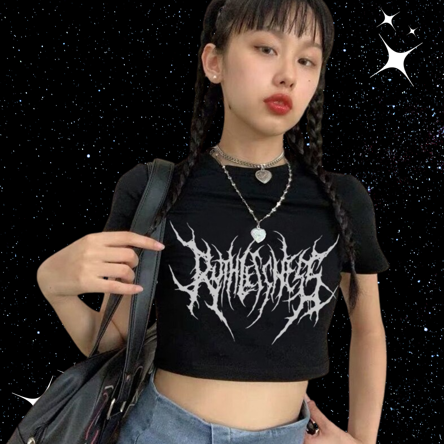 Gothic Print Crop Tee Black Shirts & Tops PinkLimes Trending Streetwear