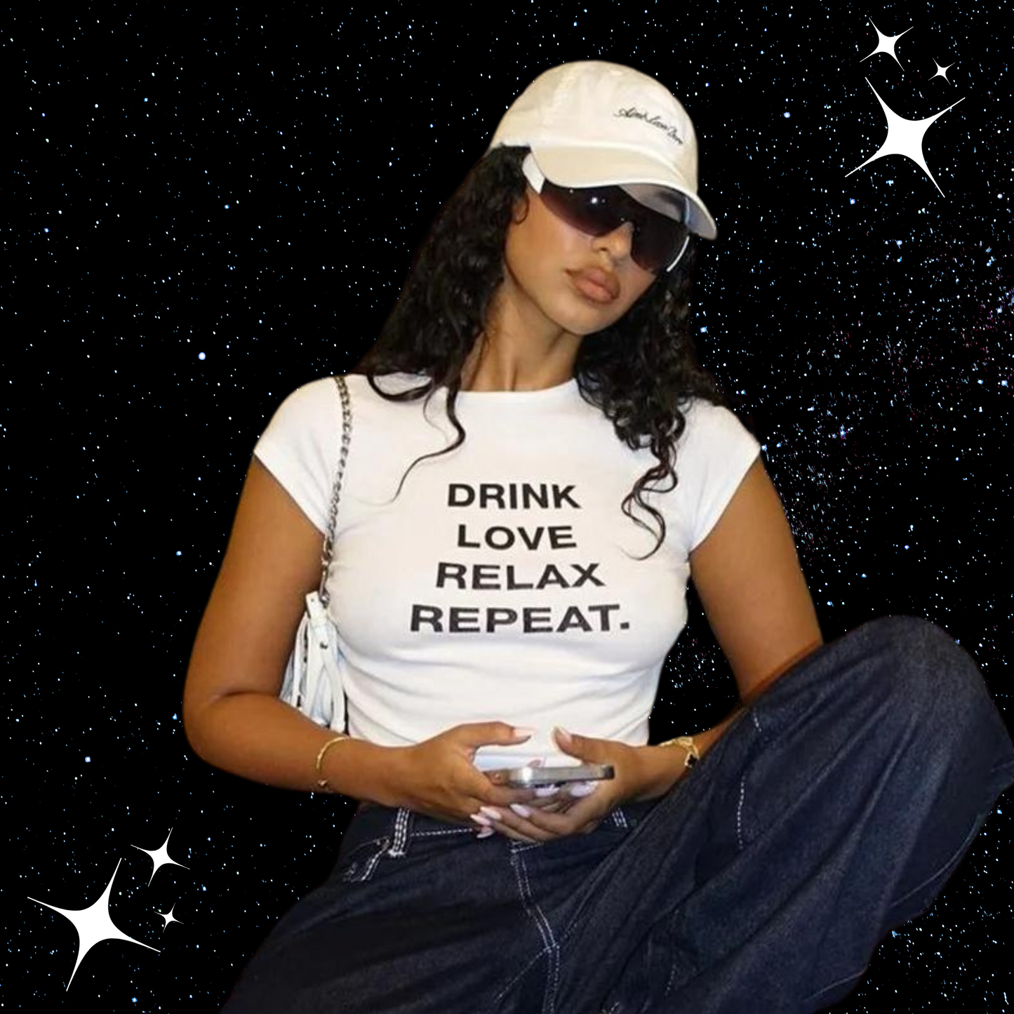 Drink Love Relax Repeat White Crop Tee PinkLimes Trending Streetwear