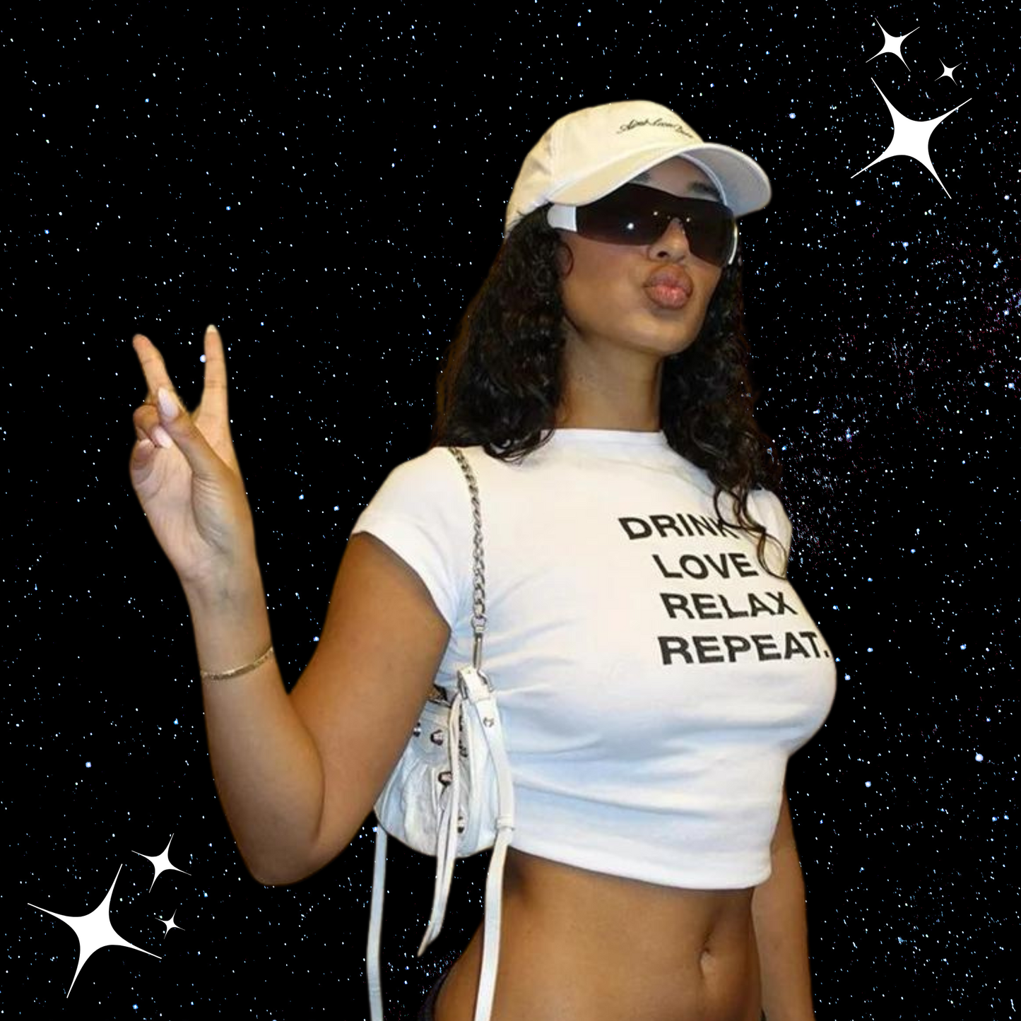 Drink Love Relax Repeat White Crop Tee PinkLimes Trending Streetwear