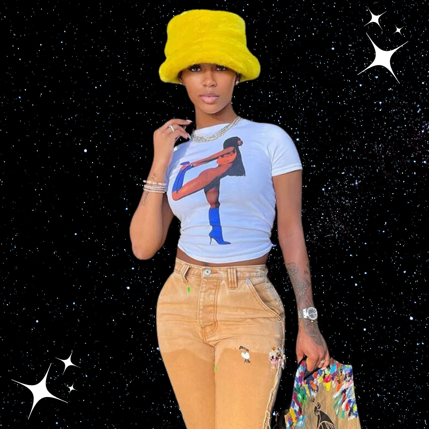 Lady Portrait Printed White Tee PinkLimes Trending Streetwear