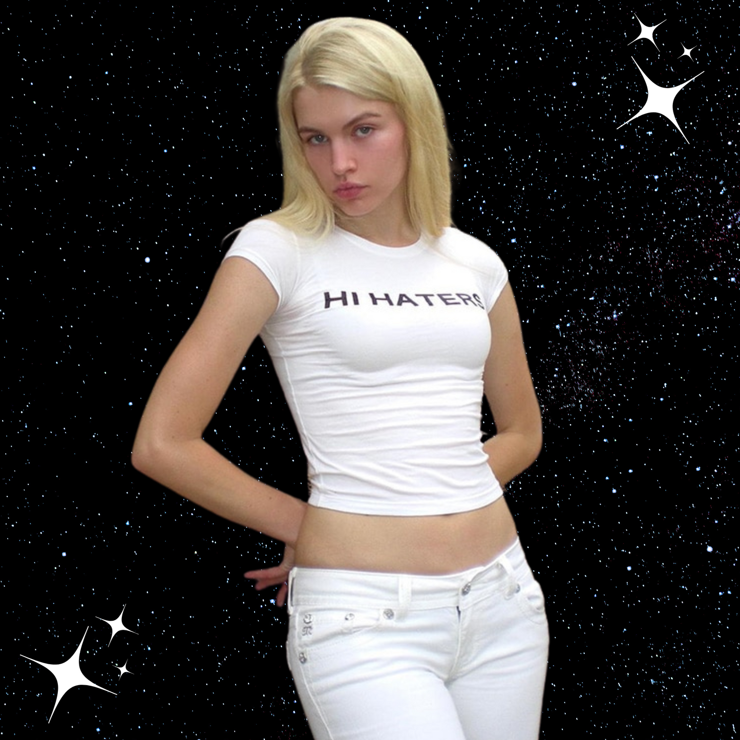 Hi Haters Bye Haters Crop Tee White PinkLimes Trending Streetwear