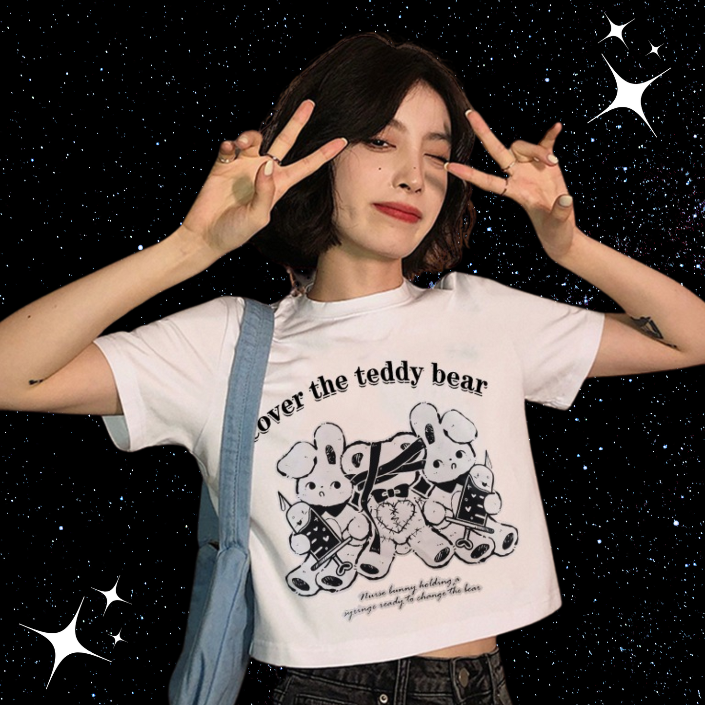 Cover The Teddy Bear Crop Tee White Shirts & Tops PinkLimes Trending Streetwear