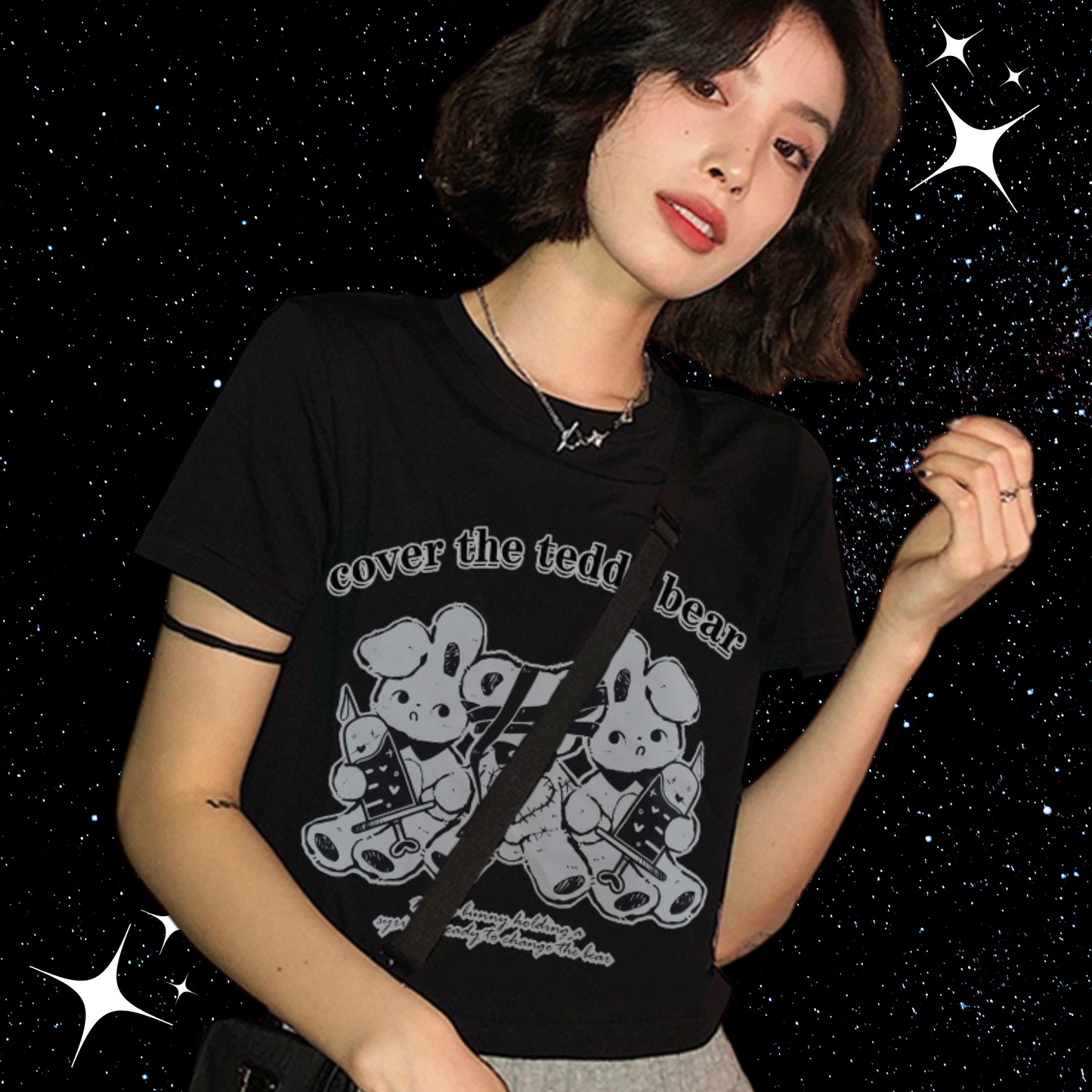 Cover The Teddy Bear Crop Tee Shirts & Tops PinkLimes Trending Streetwear