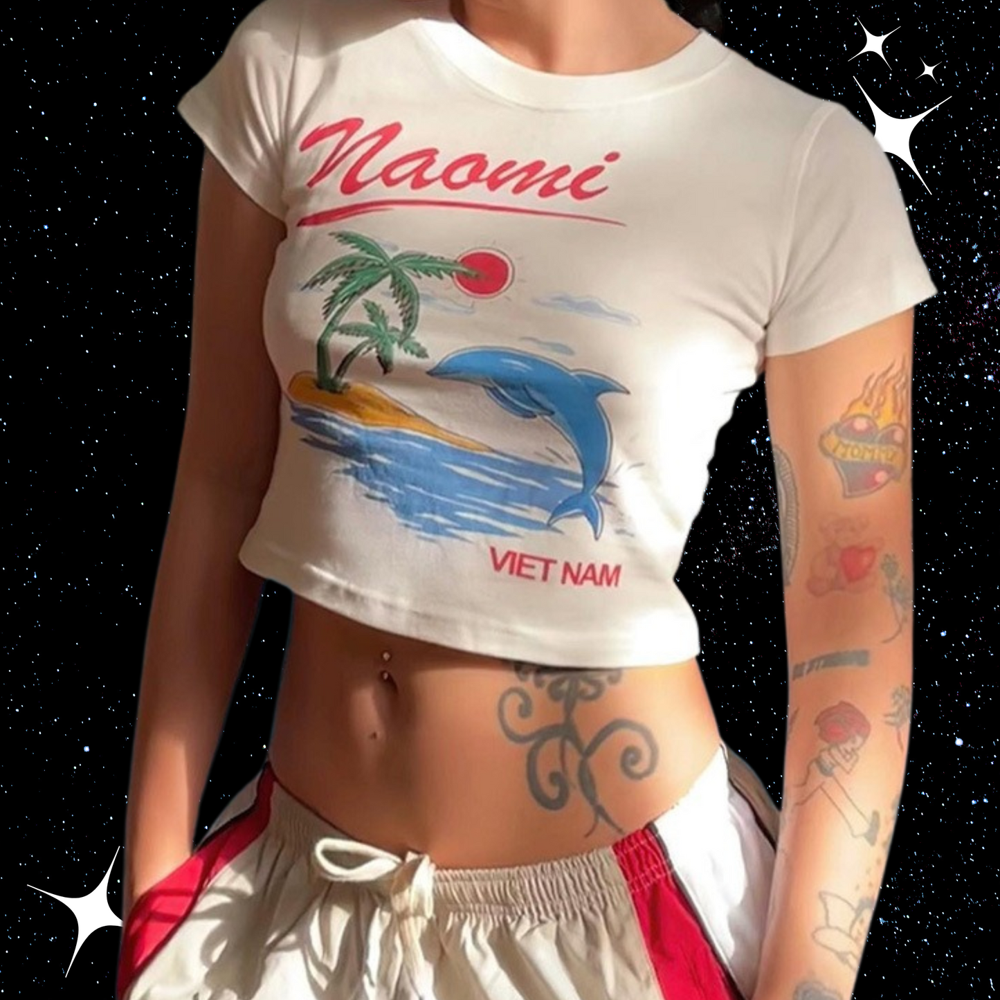 Beach Illustration Crop Tee Shirts & Tops PinkLimes Trending Streetwear