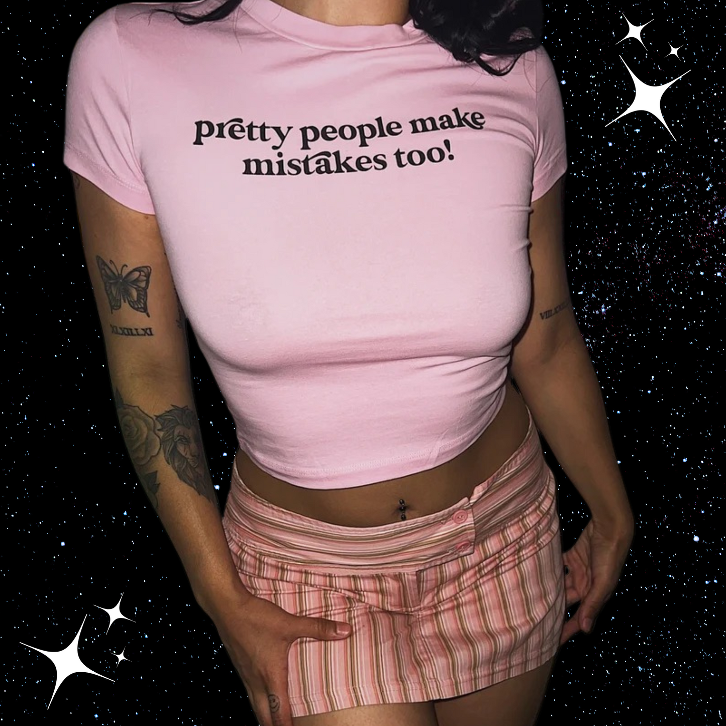 Pretty People Make Mistakes Too! Pink Crop Tee Shirts & Tops PinkLimes Trending Streetwear