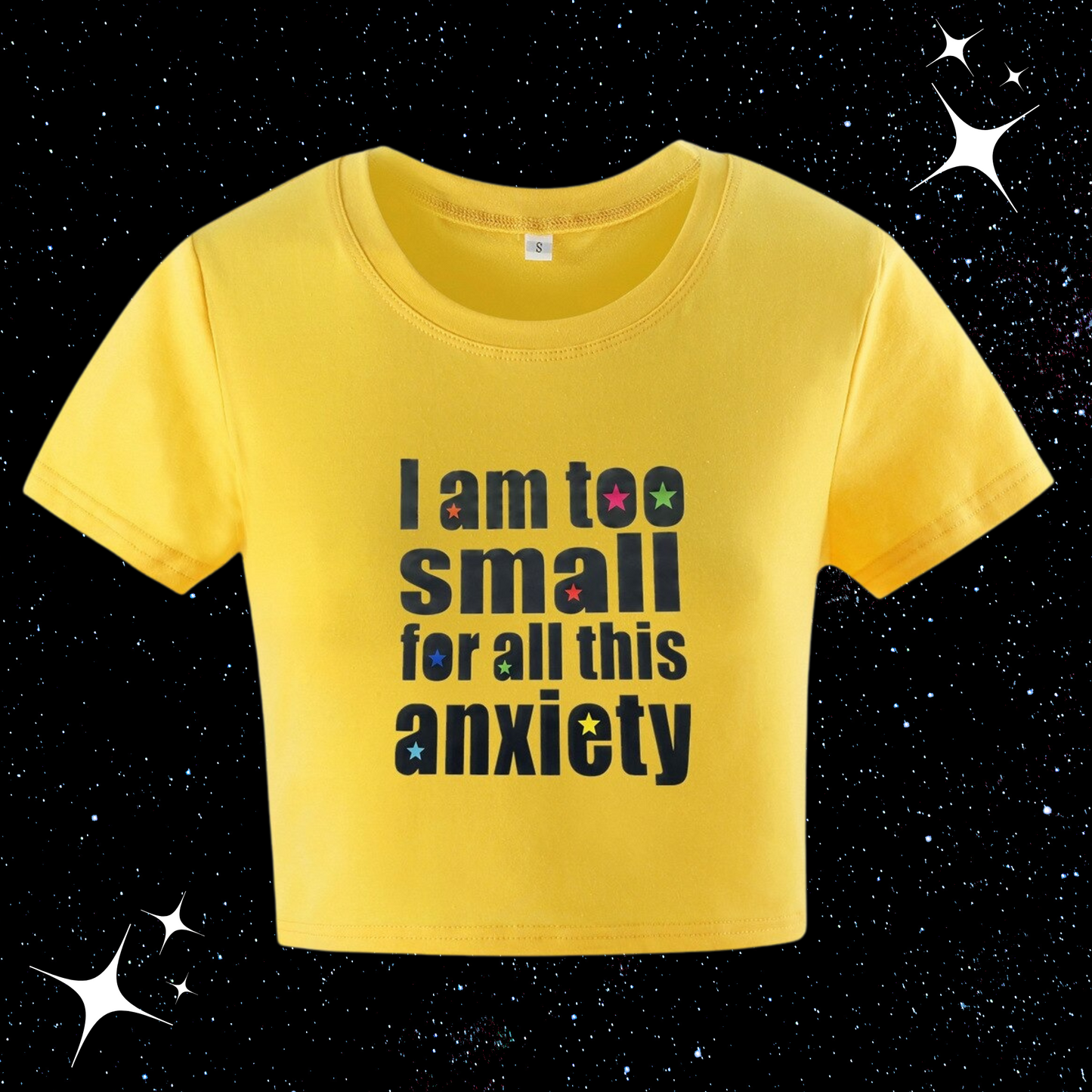 I Am Too Small for All This Anxiety Crop Tee Yellow Shirts & Tops PinkLimes Trending Streetwear