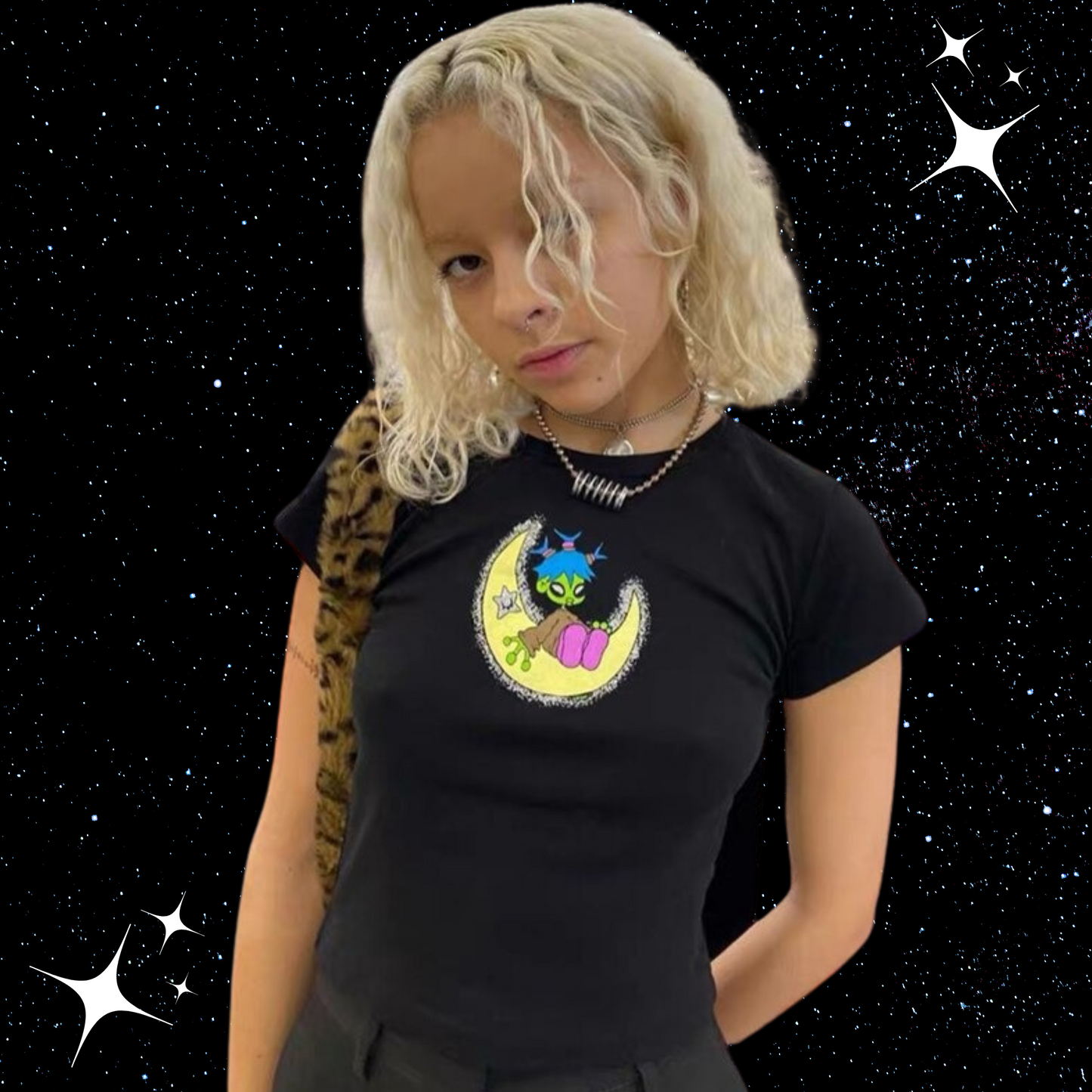 Alien Girl Crop Tee Shirts & Tops PinkLimes Trending Streetwear