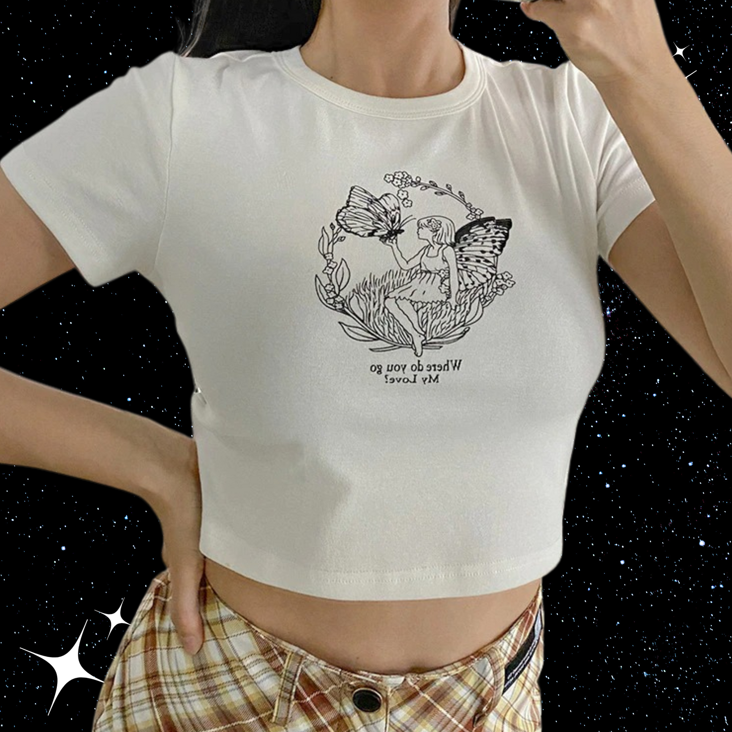 Butterfly Girl Crop Tee Shirts & Tops PinkLimes Trending Streetwear