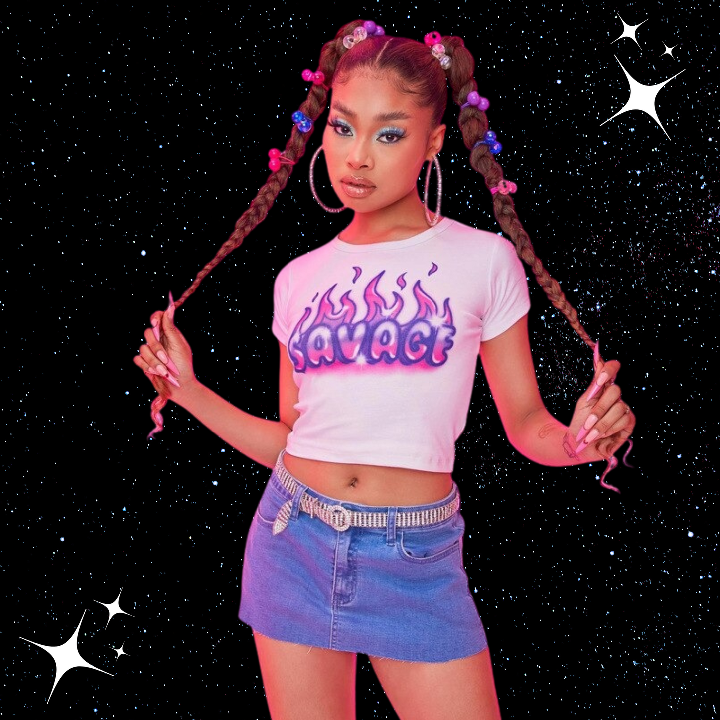 Savage Graffiti Print Crop Tee Shirts & Tops PinkLimes Trending Streetwear