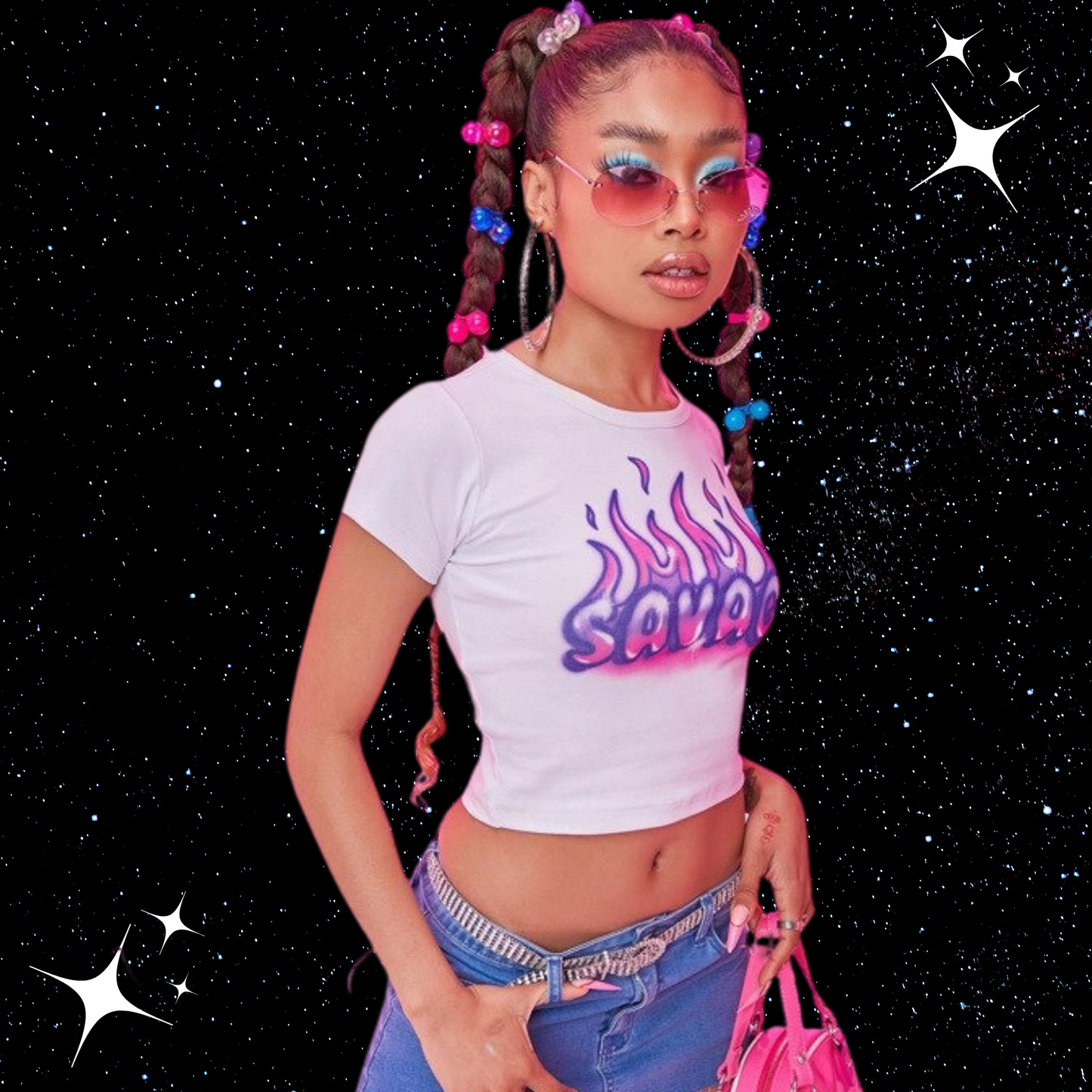 Savage Graffiti Print Crop Tee Shirts & Tops PinkLimes Trending Streetwear