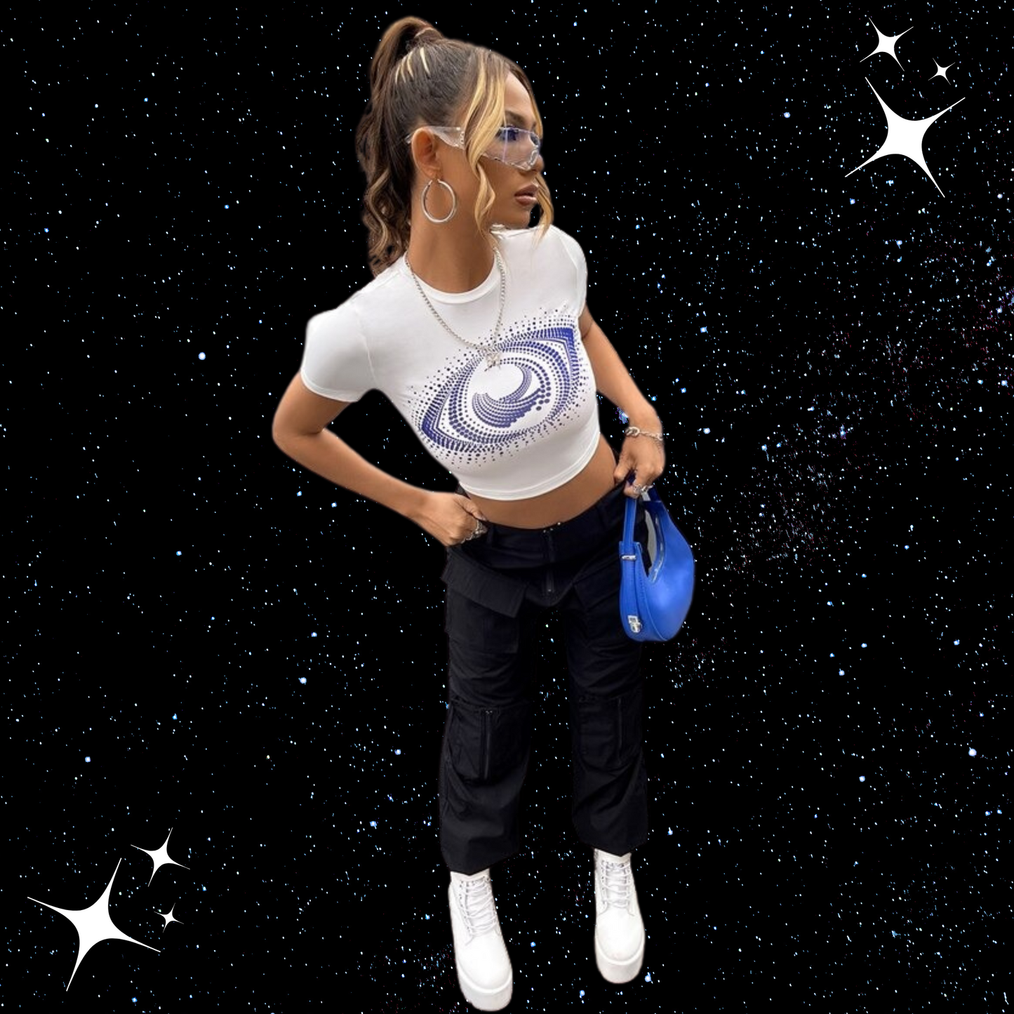 Eye Print Crop Tee Shirts & Tops PinkLimes Trending Streetwear
