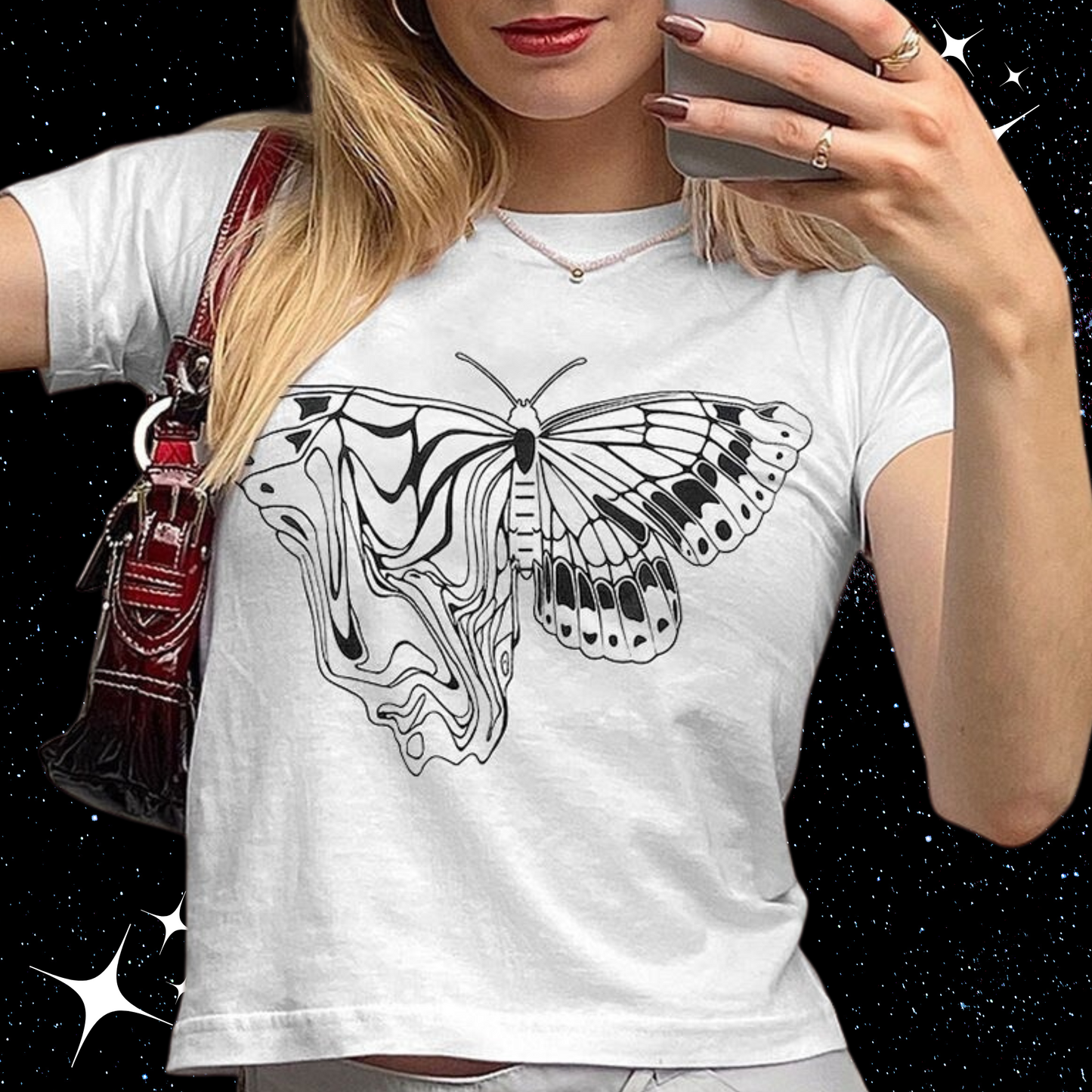 Trippy Butterfly Crop Tee Shirts & Tops PinkLimes Trending Streetwear