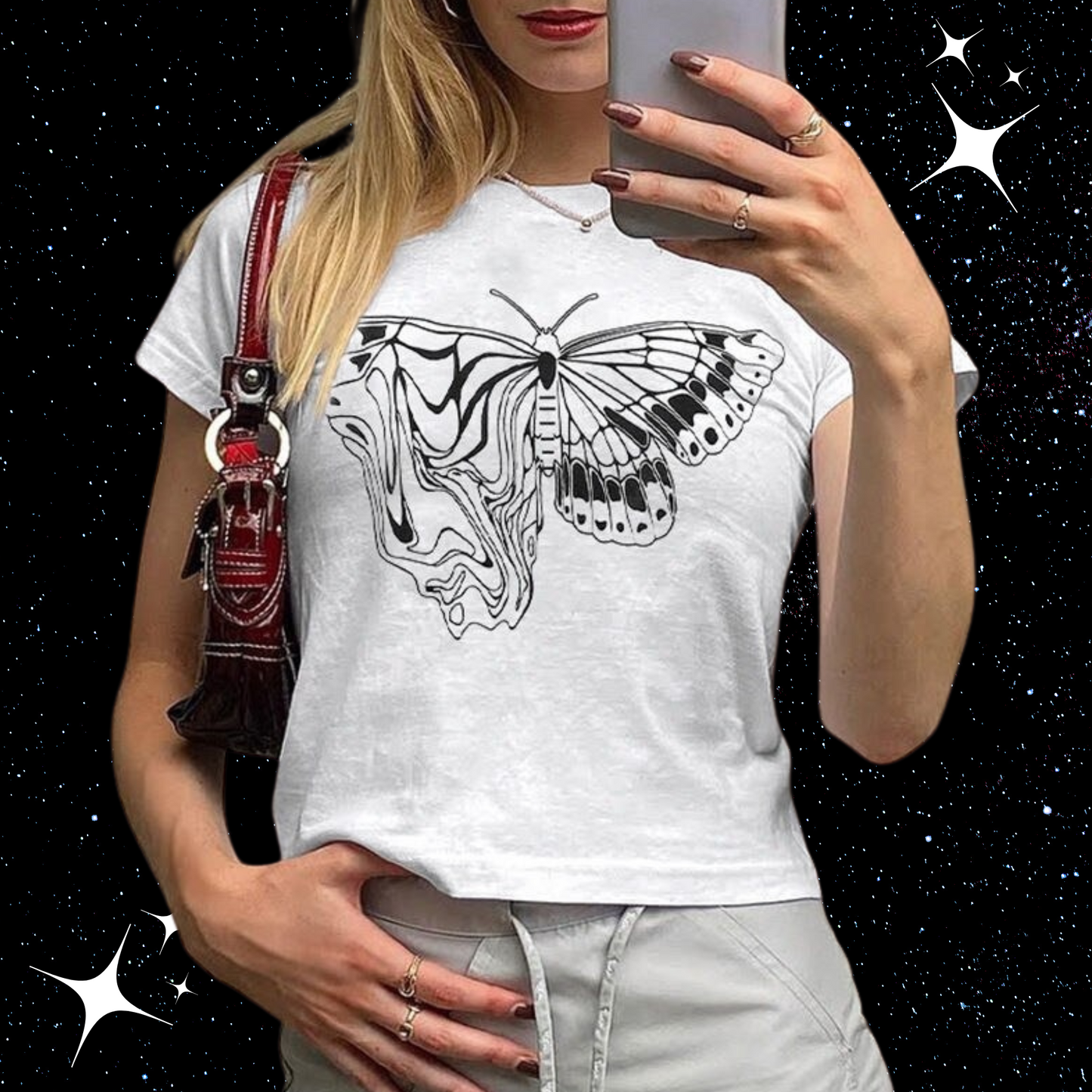 Trippy Butterfly Crop Tee Shirts & Tops PinkLimes Trending Streetwear