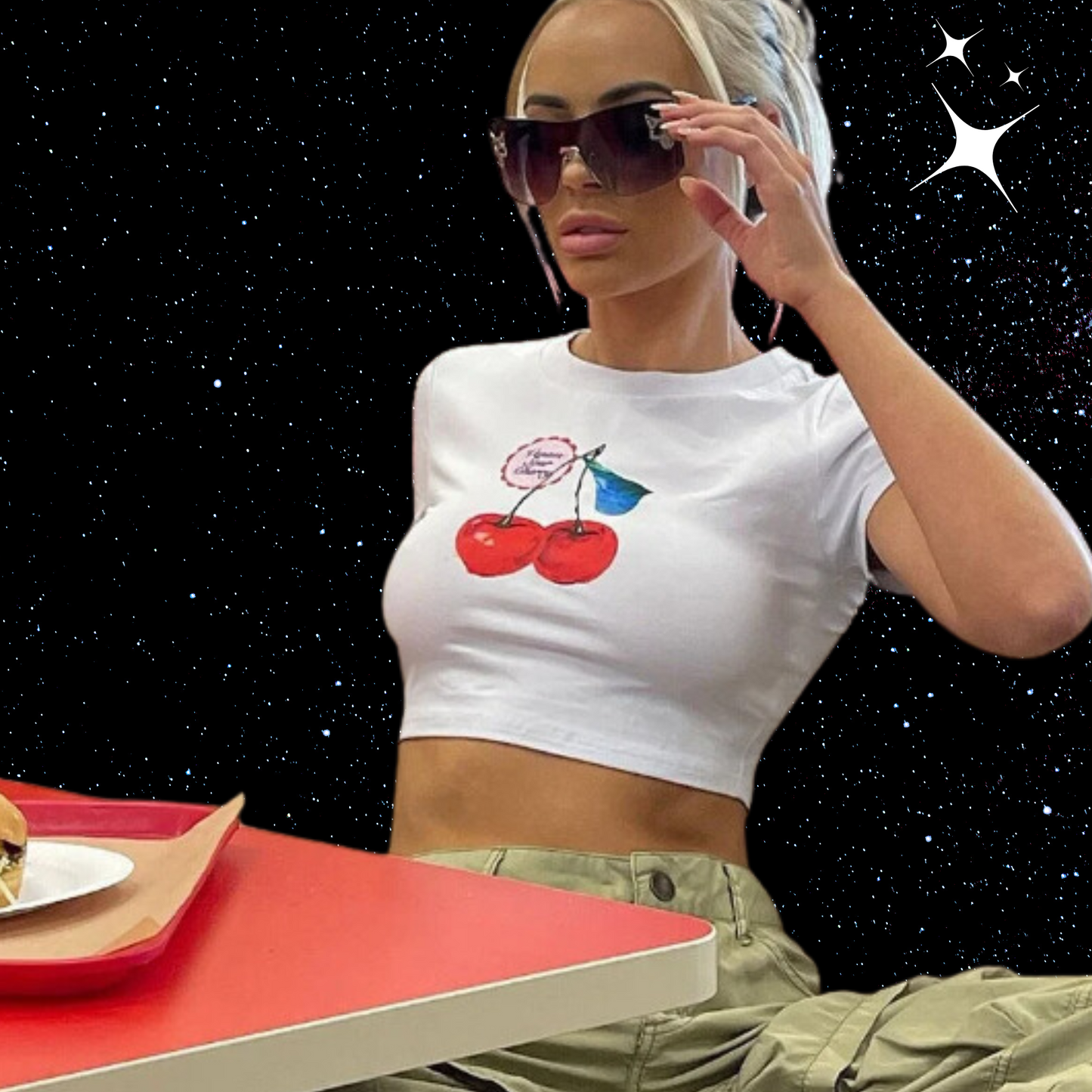 Cherry Print Crop Tee Shirts & Tops PinkLimes Trending Streetwear