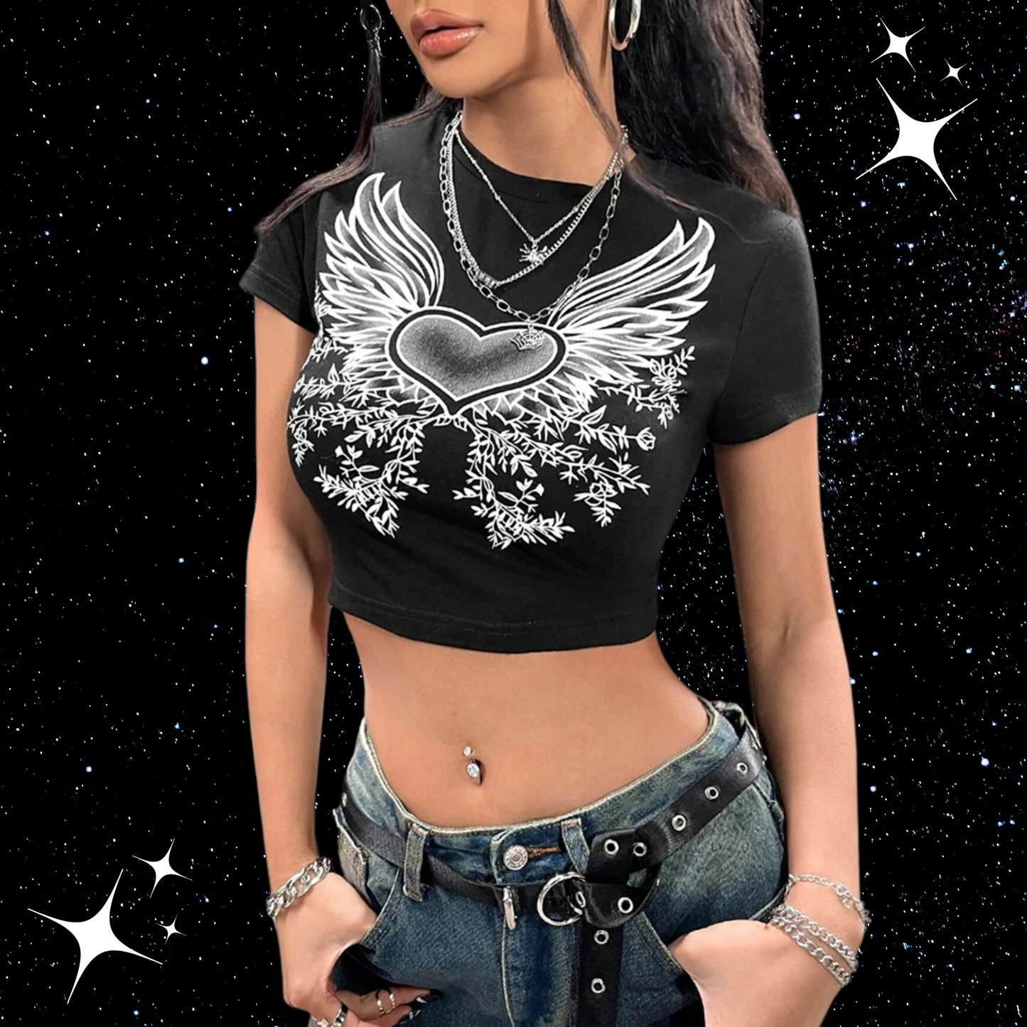 Angel Heart Gothic Crop Tee Shirts & Tops PinkLimes Trending Streetwear