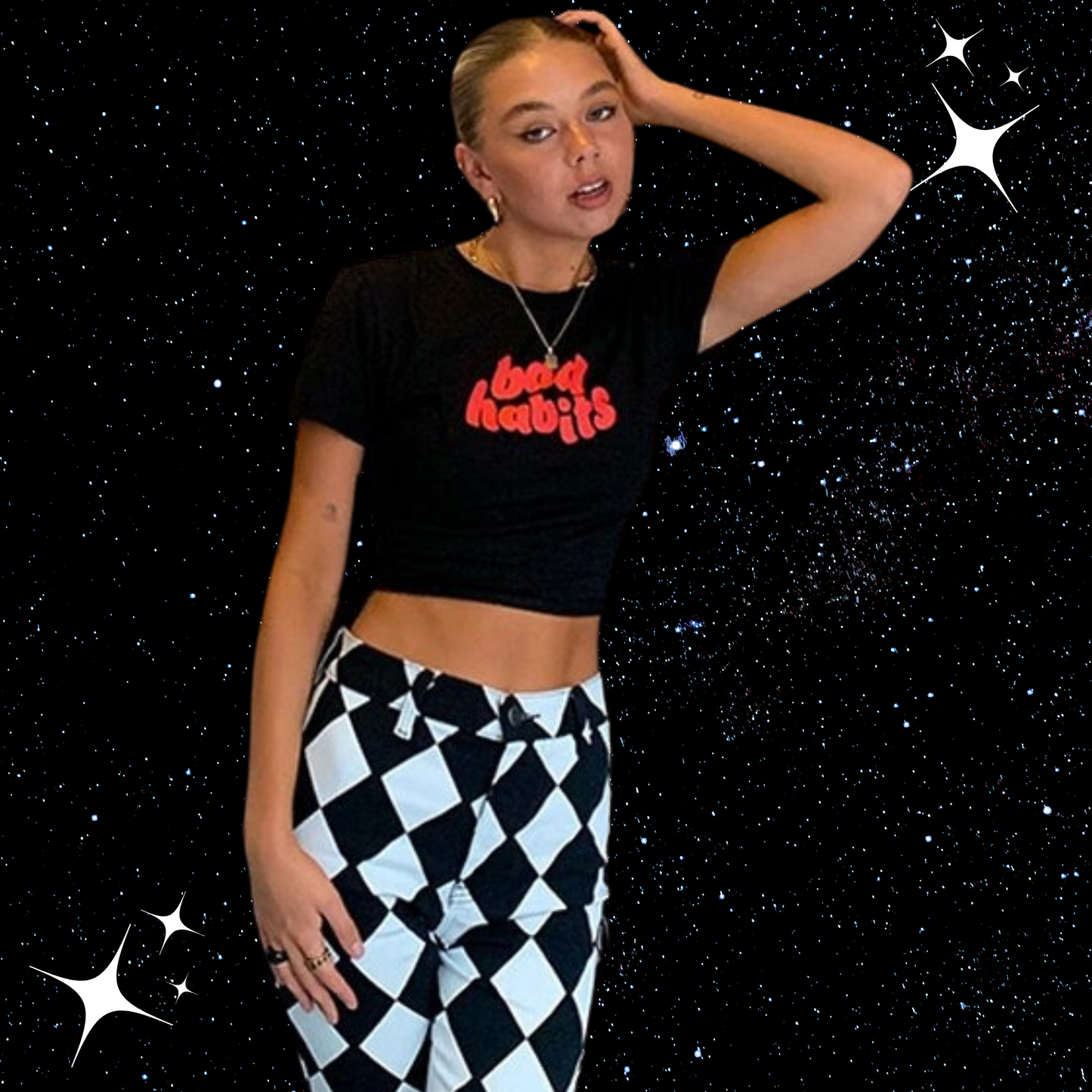 Bad Habits Black Crop Tee Shirts & Tops PinkLimes Trending Streetwear