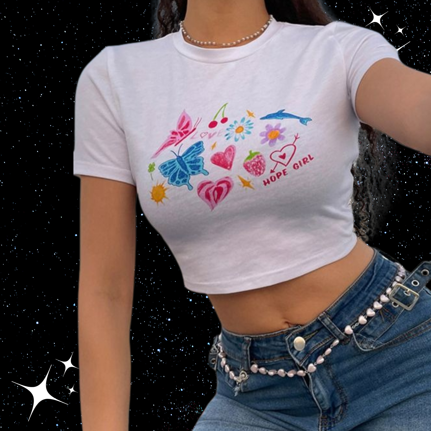 y2k Print White Crop Tee Shirts & Tops PinkLimes Trending Streetwear