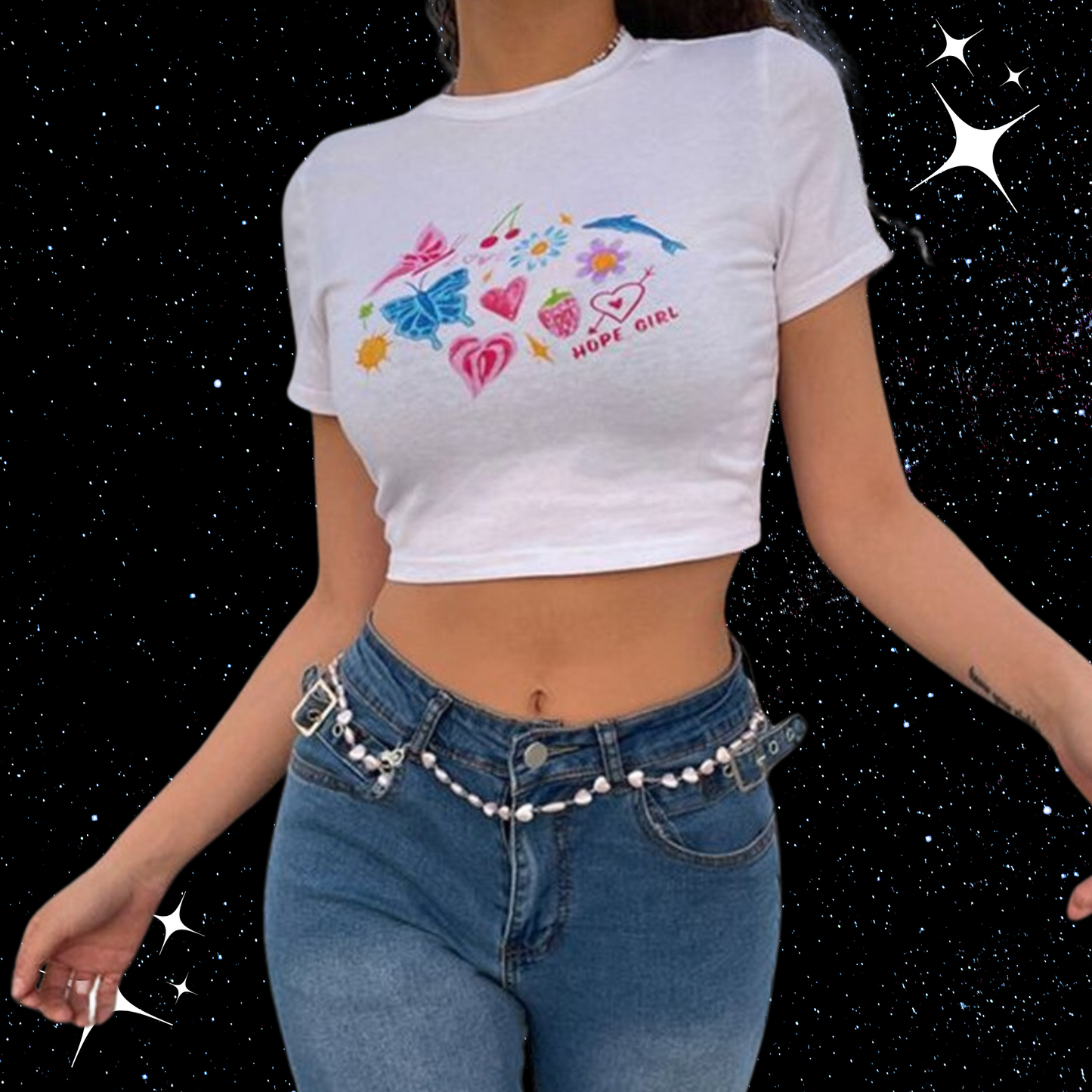 y2k Print White Crop Tee Shirts & Tops PinkLimes Trending Streetwear