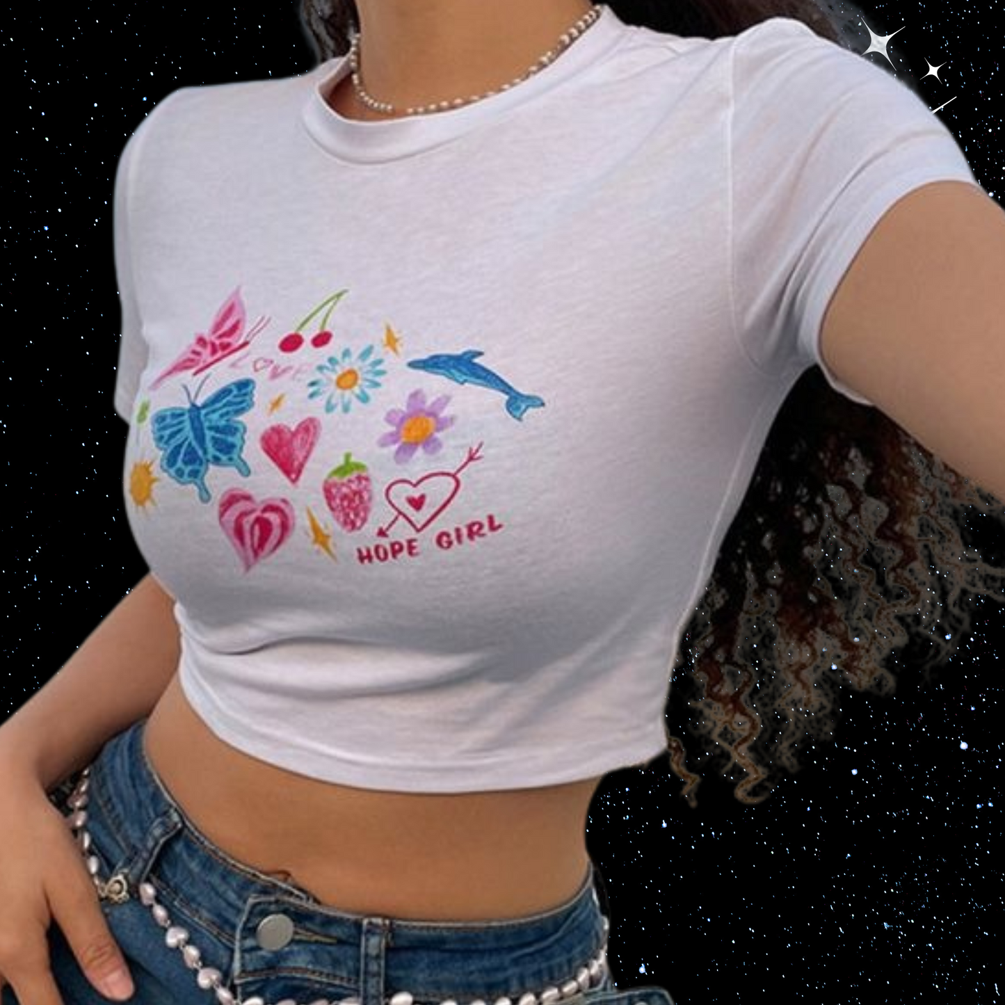 y2k Print White Crop Tee Shirts & Tops PinkLimes Trending Streetwear