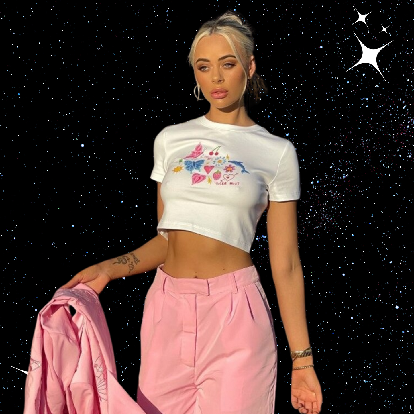y2k Print White Crop Tee Shirts & Tops PinkLimes Trending Streetwear