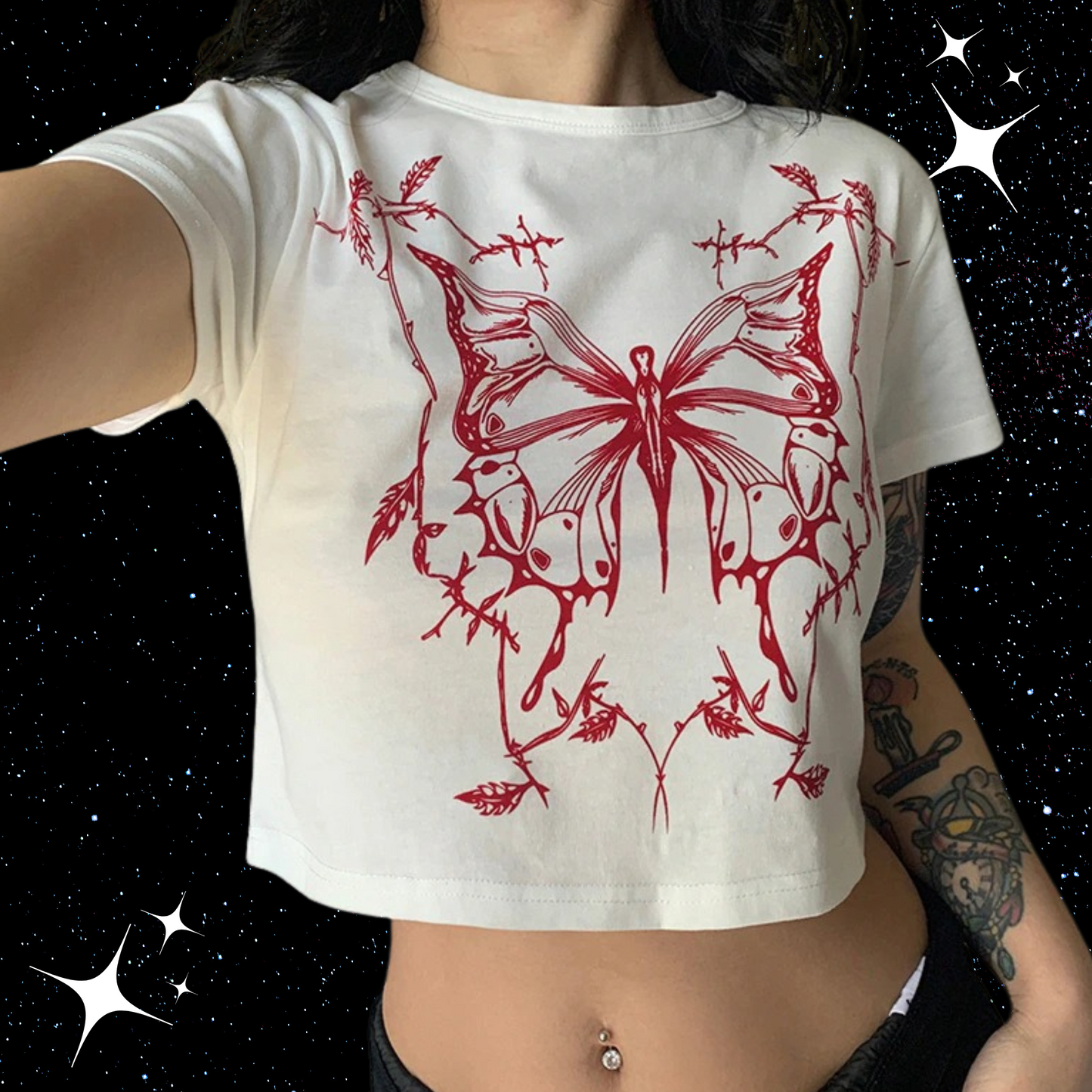 Butterfly Print Crop Tee Shirts & Tops PinkLimes Trending Streetwear