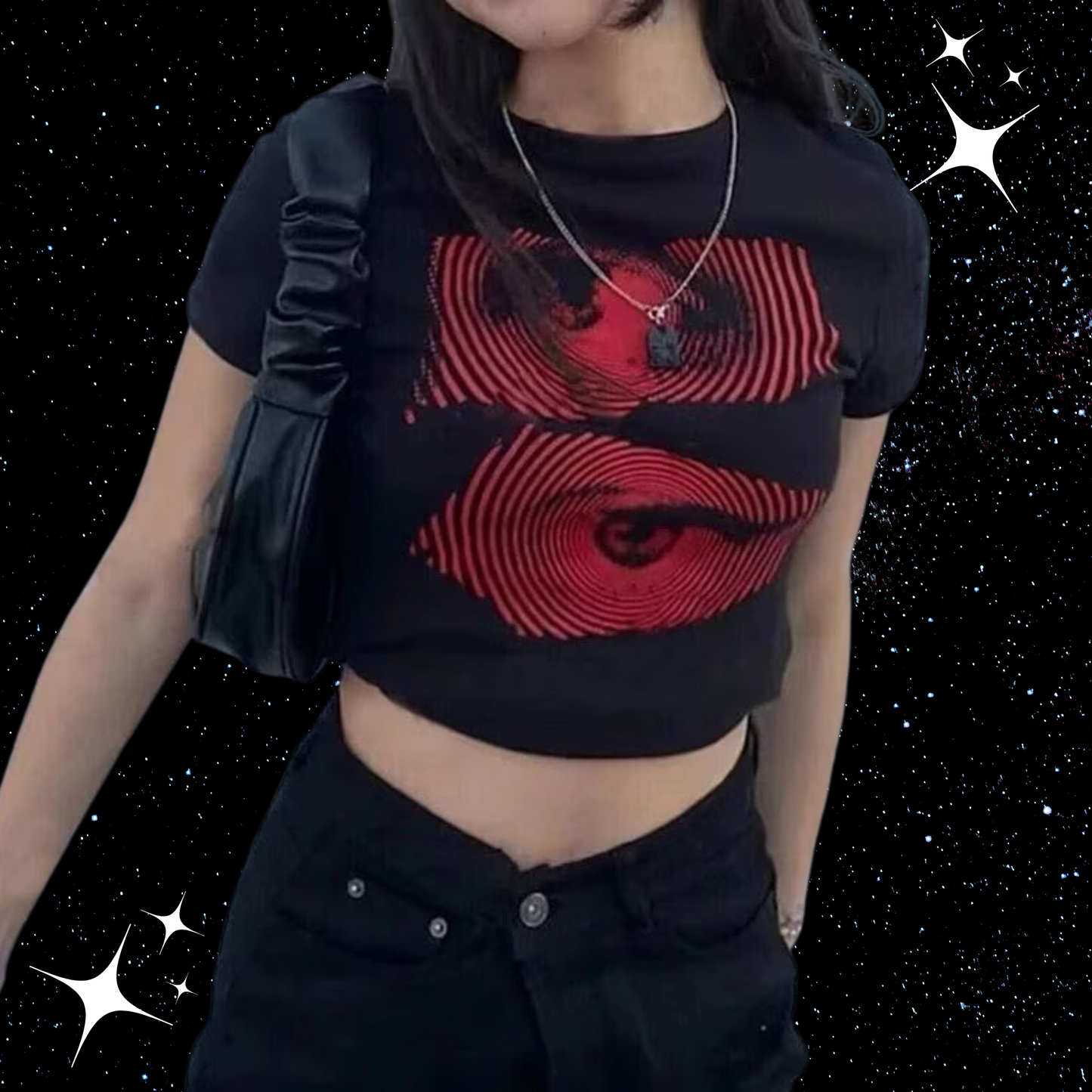 Eye Print Black Crop Tee Shirts & Tops PinkLimes Trending Streetwear