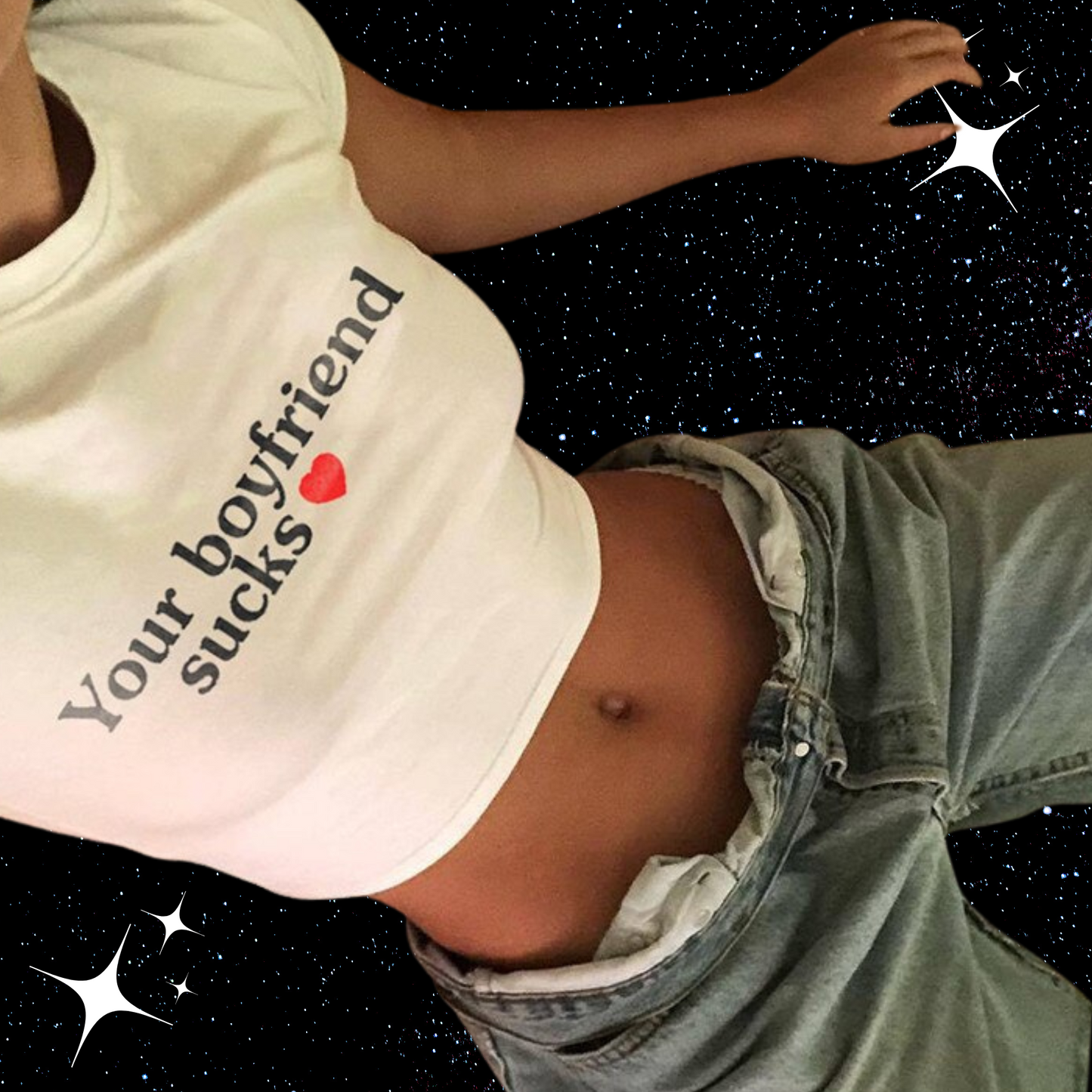 Your Boyfriend Sucks White Crop Tee Shirts & Tops PinkLimes Trending Streetwear
