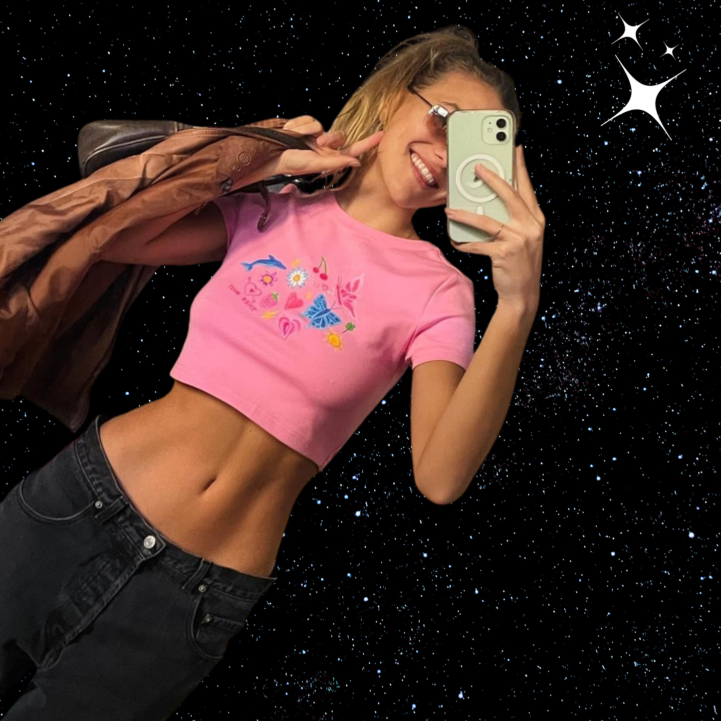 y2k Print Crop Tee Shirts & Tops PinkLimes Trending Streetwear
