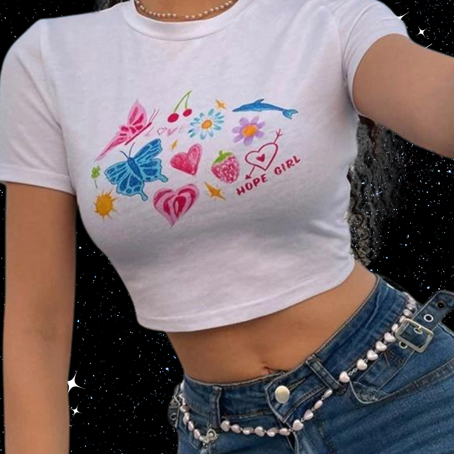 y2k Print Crop Tee White Shirts & Tops PinkLimes Trending Streetwear