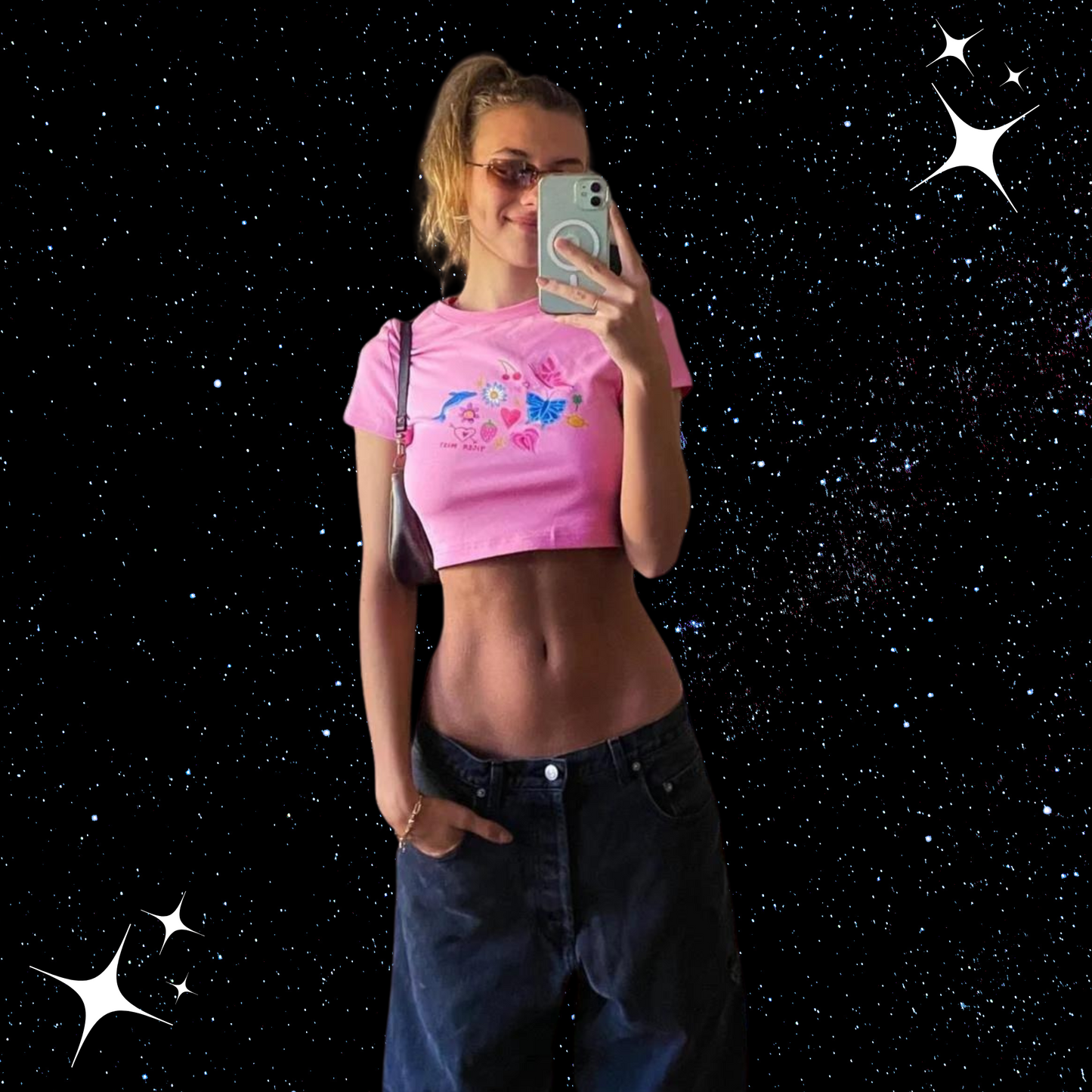 y2k Print Crop Tee Pink Shirts & Tops PinkLimes Trending Streetwear