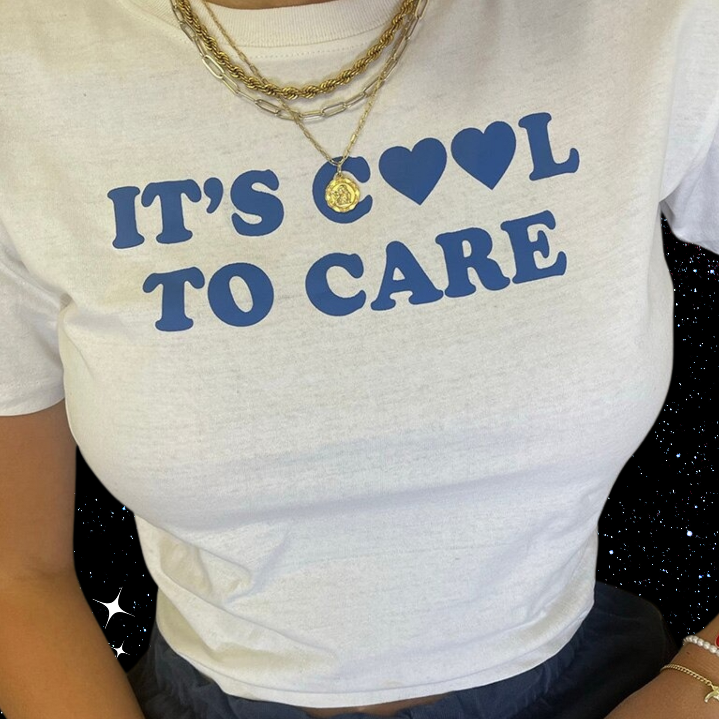 It's Cool To Care White Crop Tee Shirts & Tops PinkLimes Trending Streetwear