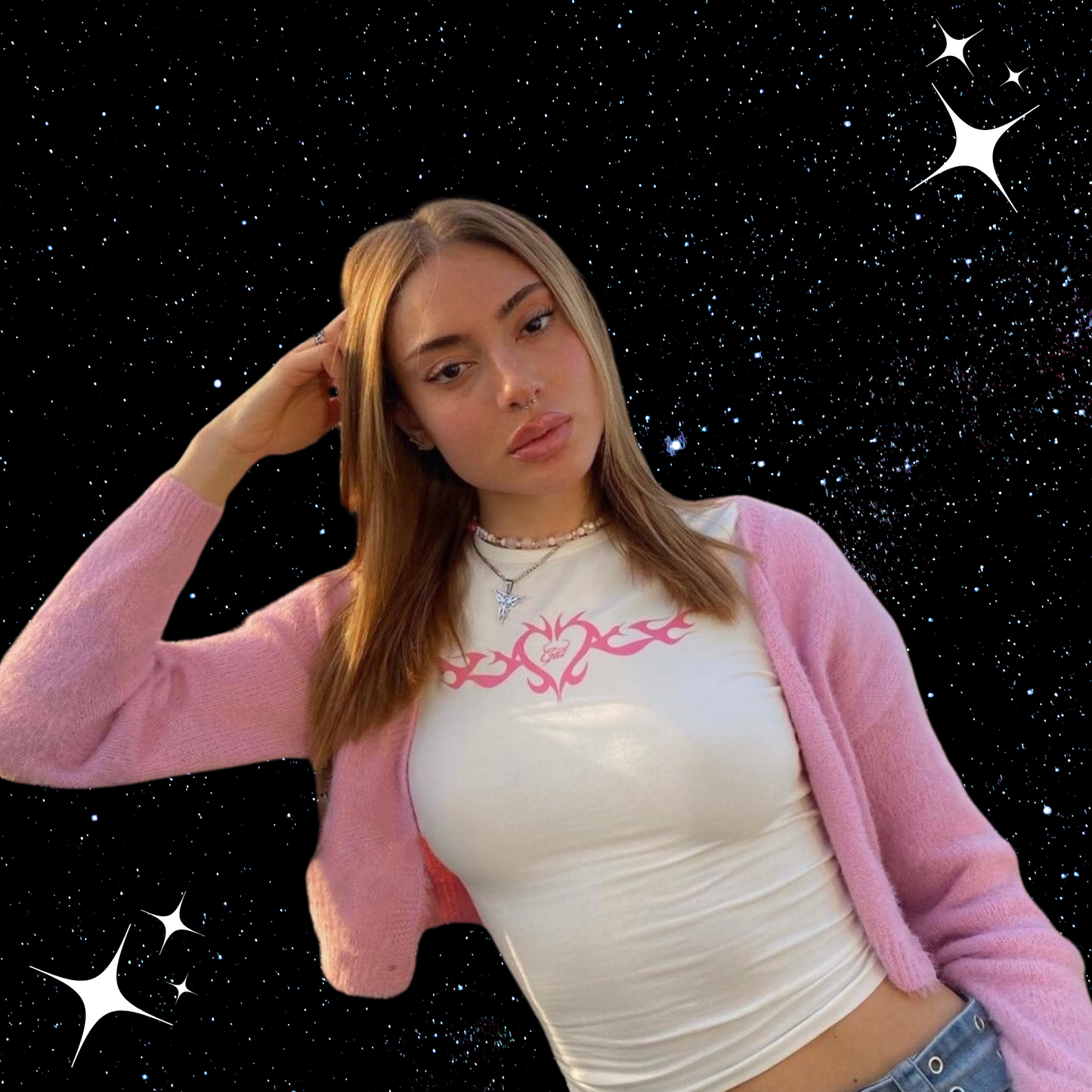 Heart Print White Crop Tee Shirts & Tops PinkLimes Trending Streetwear