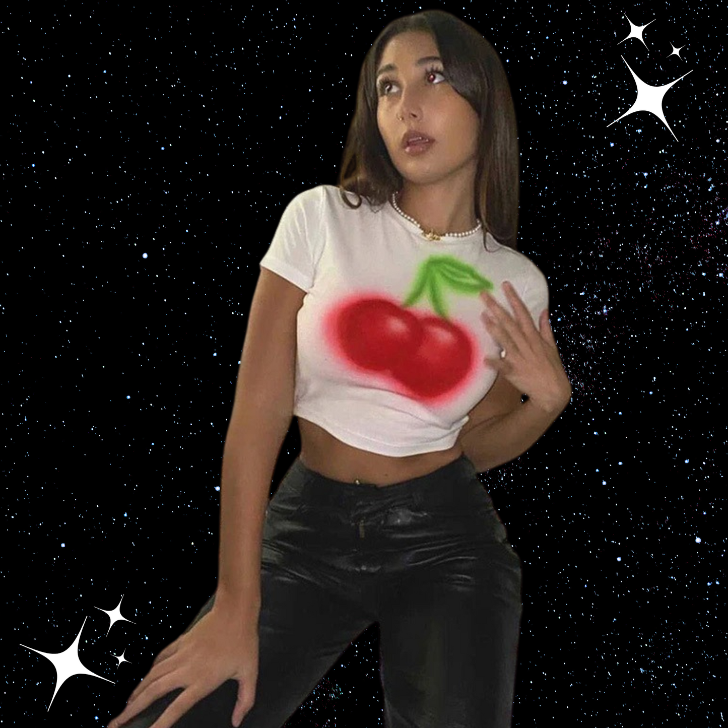 Cherry Print White Crop Tee Shirts & Tops PinkLimes Trending Streetwear