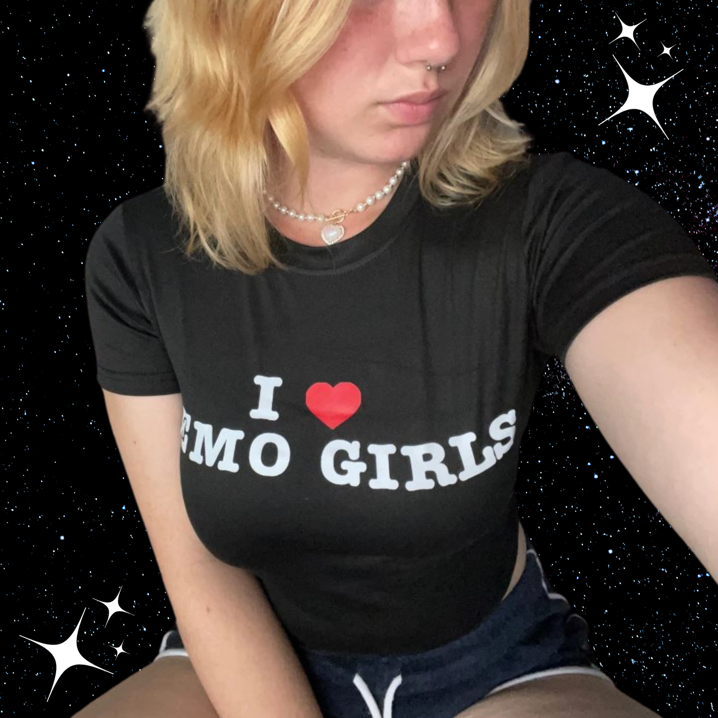 I Love Emo Girls Black Crop Tee Shirts & Tops PinkLimes Trending Streetwear