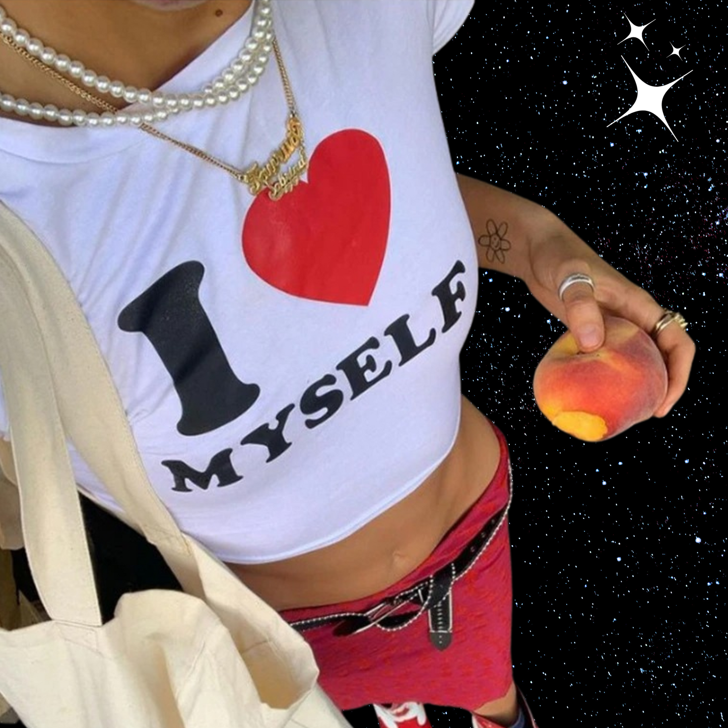 I Love Myself White Crop Tee Shirts & Tops PinkLimes Trending Streetwear
