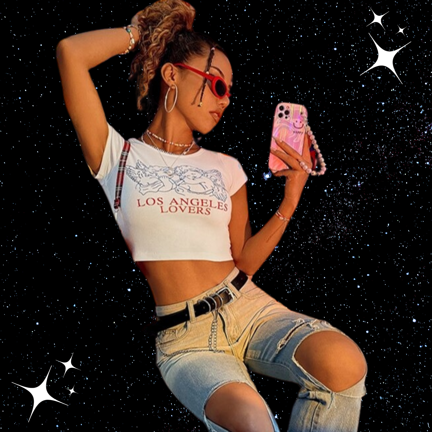 Los Angeles Lovers Crop Tee Shirts & Tops PinkLimes Trending Streetwear