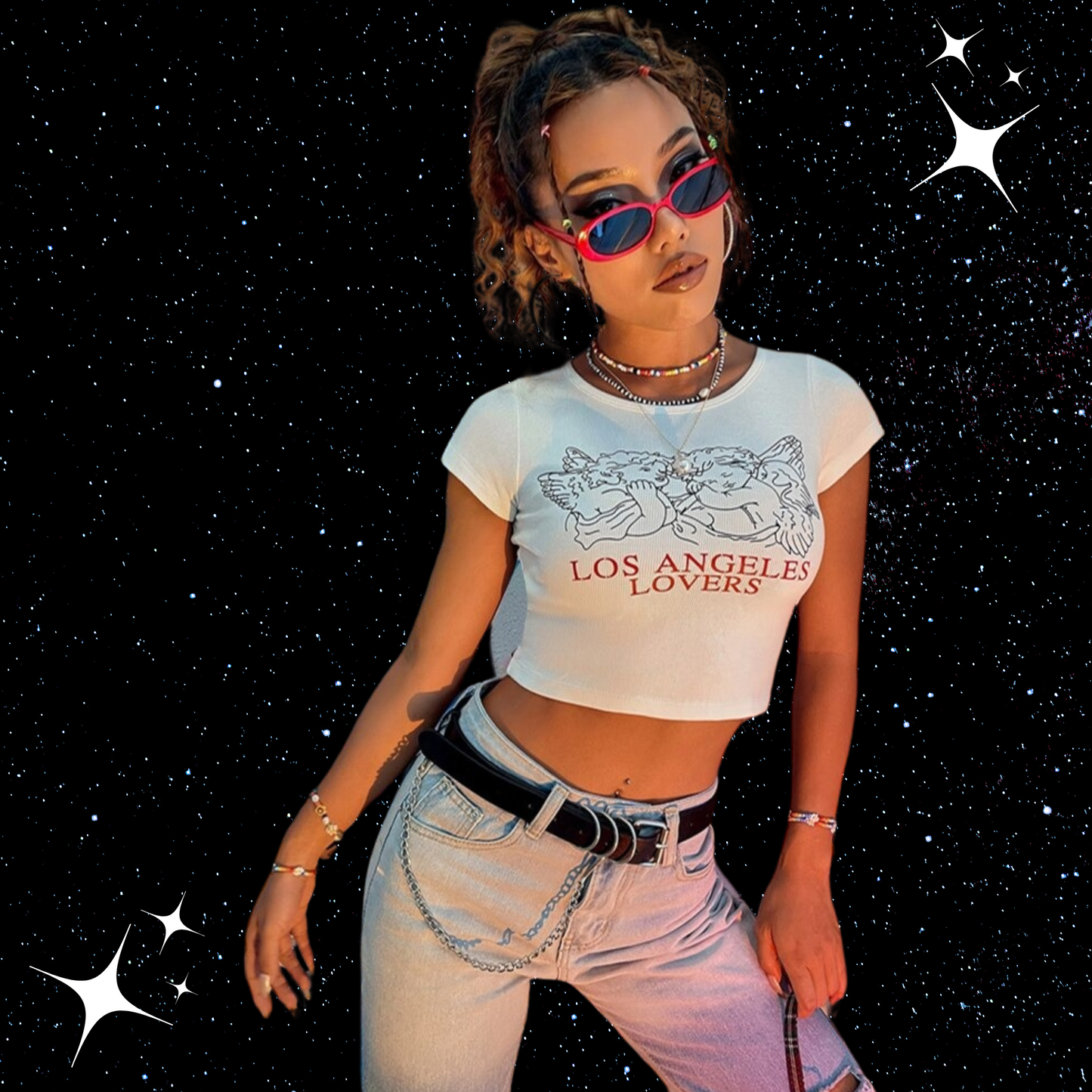 Los Angeles Lovers Crop Tee Shirts & Tops PinkLimes Trending Streetwear
