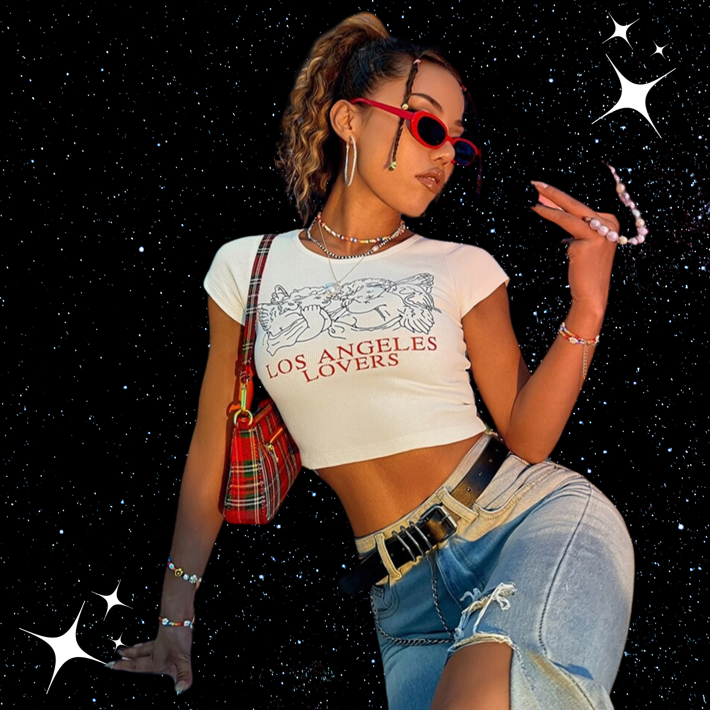 Los Angeles Lovers Crop Tee Shirts & Tops PinkLimes Trending Streetwear