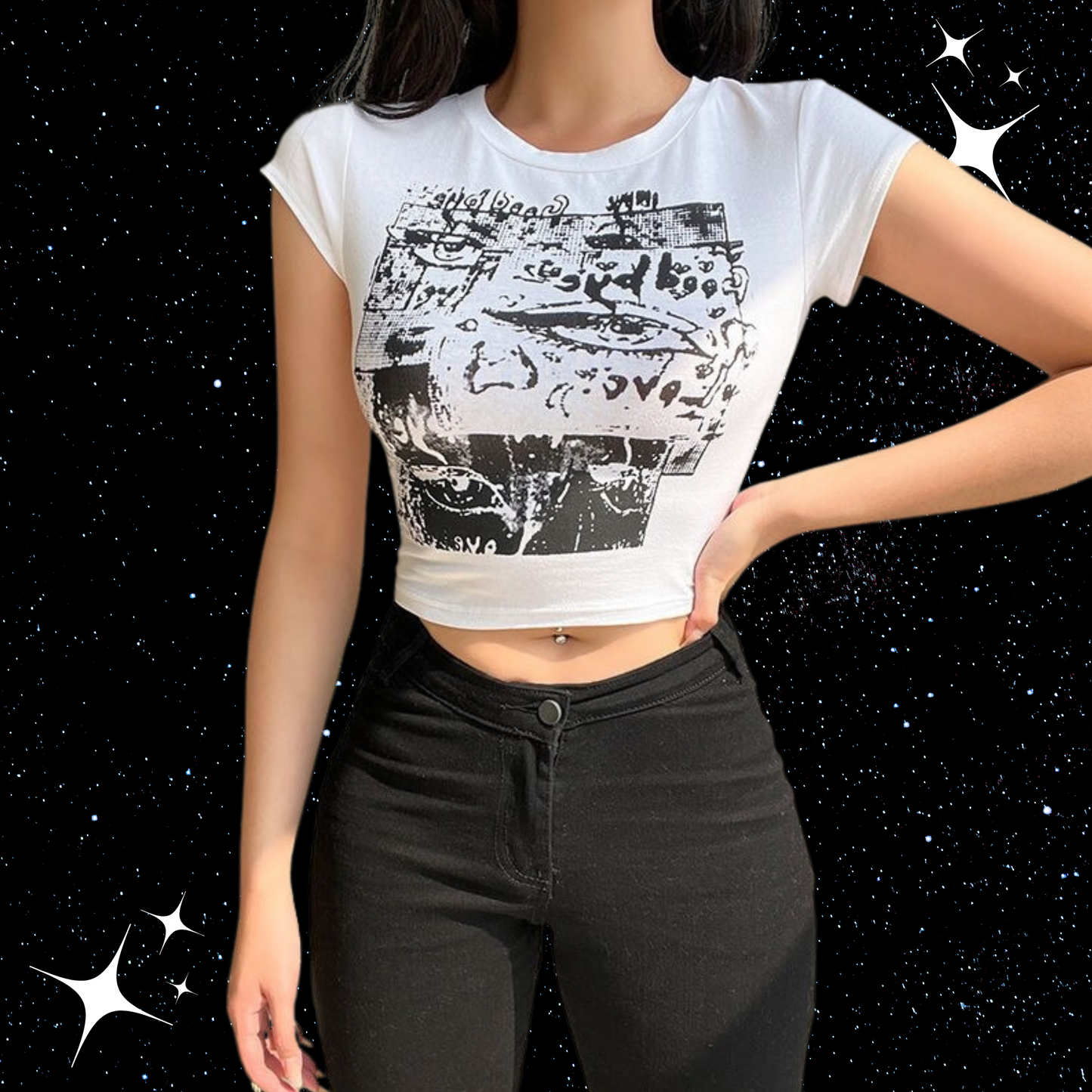 Korean Print Crop Tee Shirts & Tops PinkLimes Trending Streetwear
