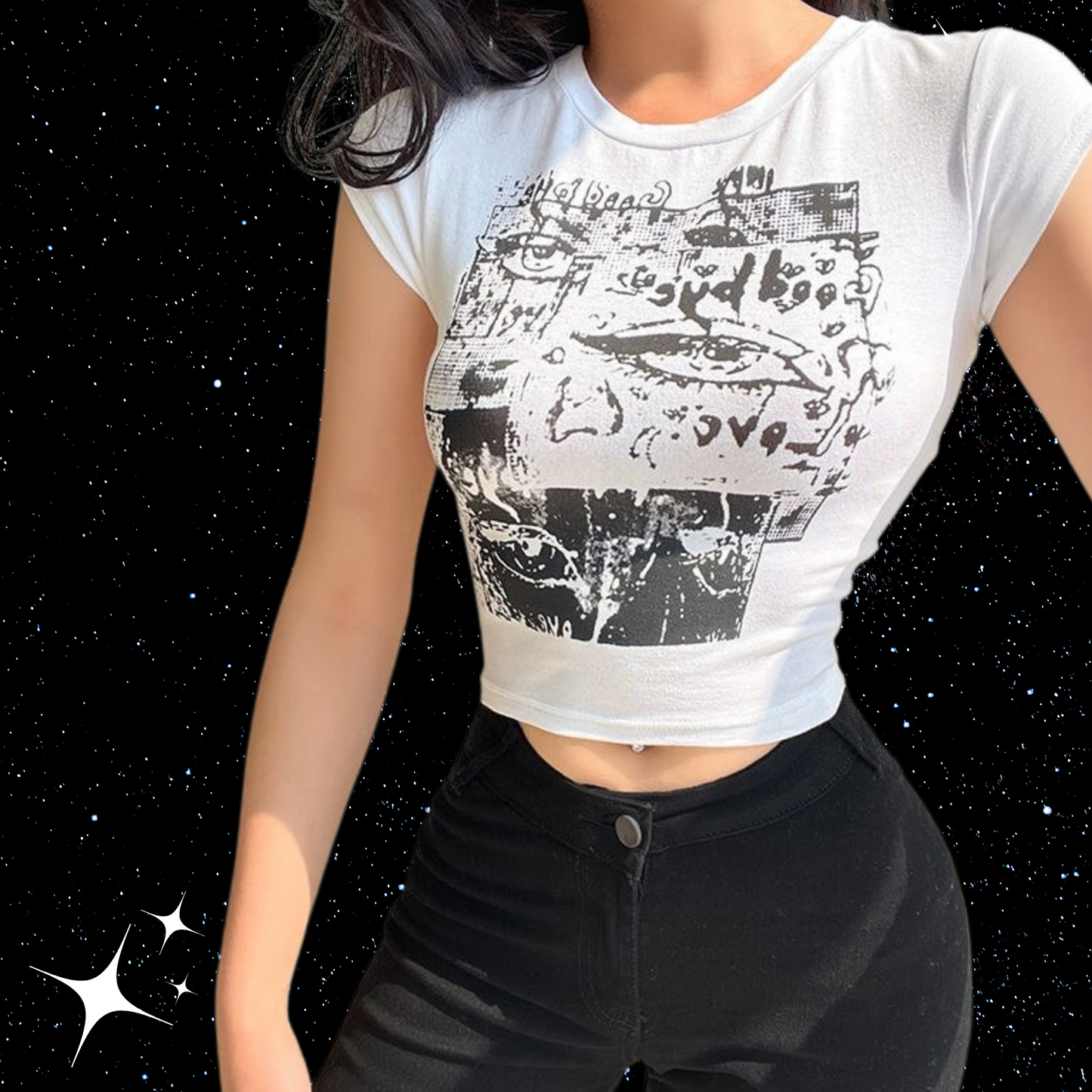 Korean Print Crop Tee Shirts & Tops PinkLimes Trending Streetwear