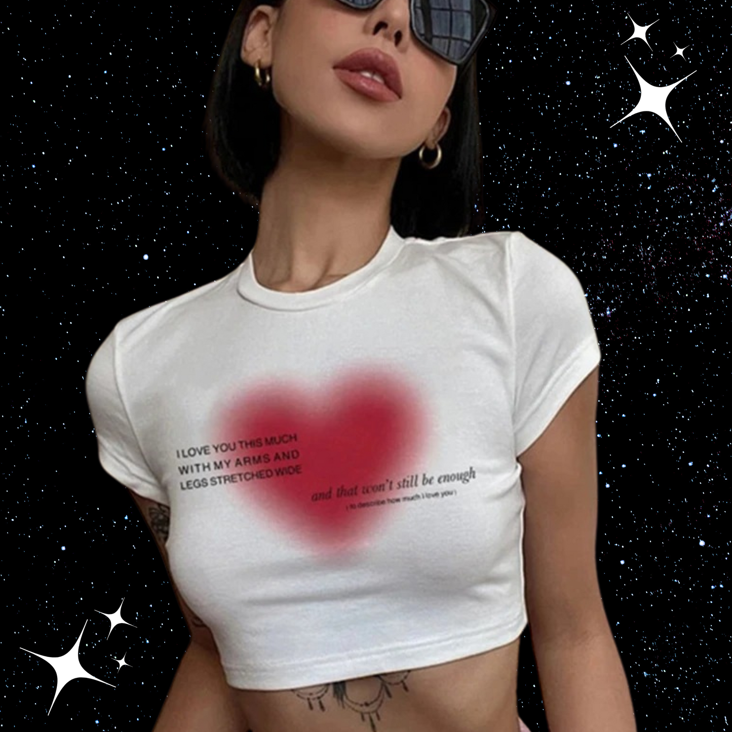 Heart Print White Crop Tee Shirts & Tops PinkLimes Trending Streetwear