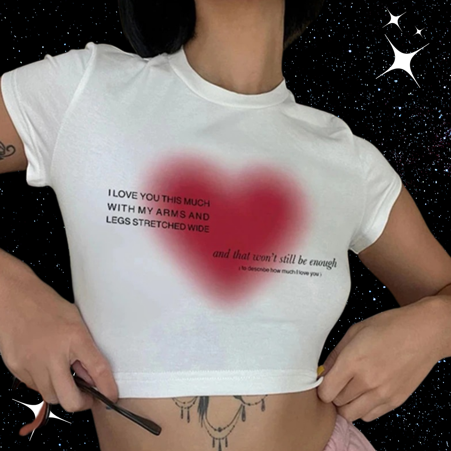 Heart Print White Crop Tee Shirts & Tops PinkLimes Trending Streetwear