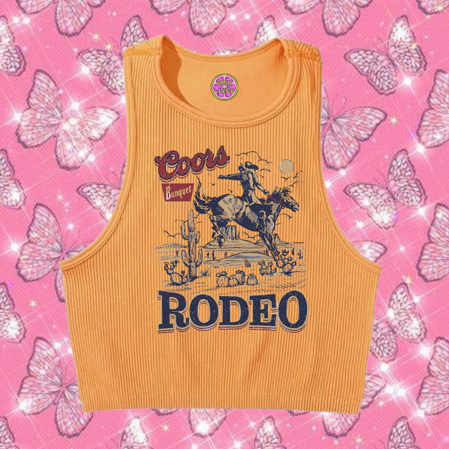 Coors Rodeo Western Crop Tank Top Orange Shirts & Tops PinkLimes Trending Streetwear