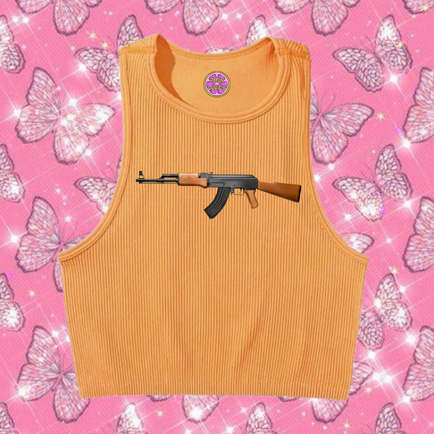 AK47 Crop Tank Top Orange Shirts & Tops PinkLimes Trending Streetwear