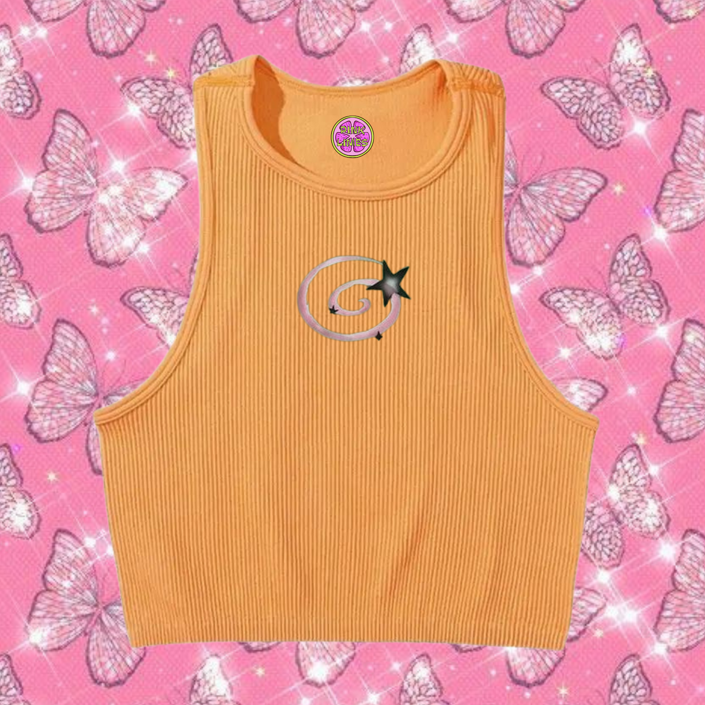 y2k Swirl Crop Tank Top Orange Shirts & Tops PinkLimes Trending Streetwear