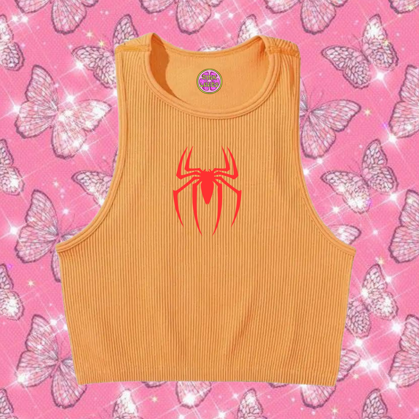 Red Spider Tank Top Orange Shirts & Tops PinkLimes Trending Streetwear