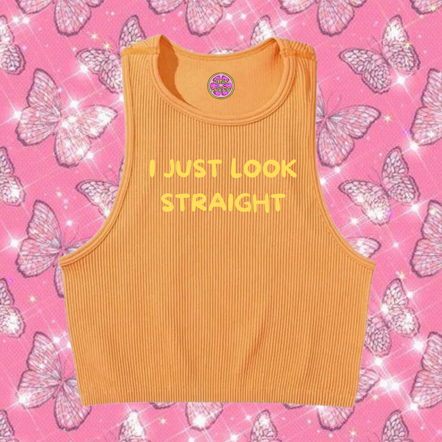 I Just Look Straight Crop Tank Top Orange Shirts & Tops PinkLimes Trending Streetwear